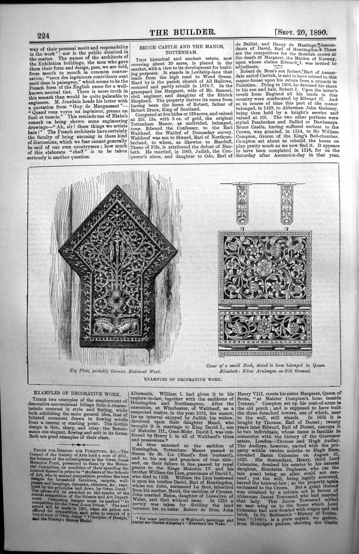 Old Decorative Work Key Plate Small Book Cover Silver Architecture 18 19th