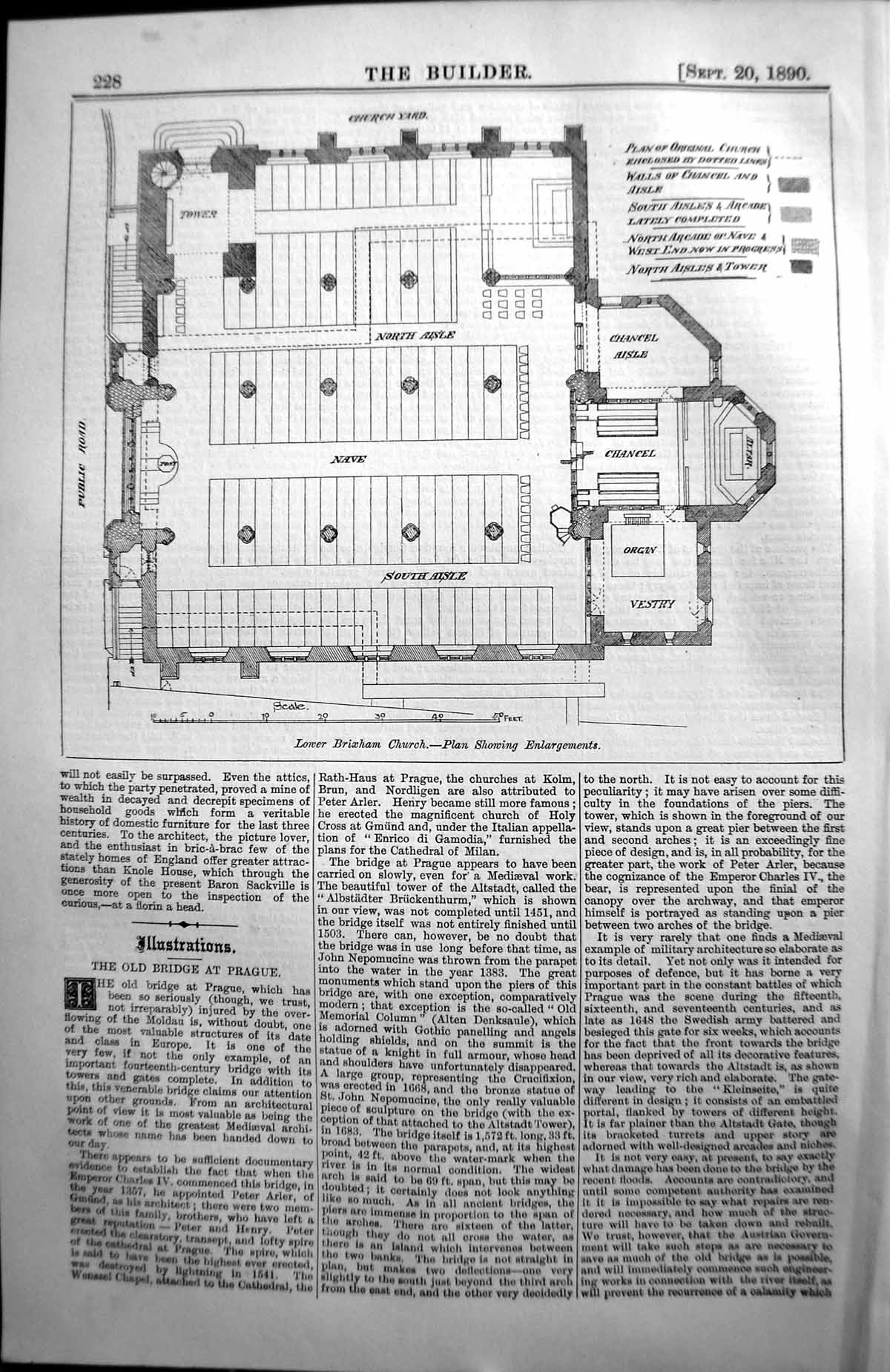 Old Lower Brixham Church Plan Showing Enlargements Architecture 1890 Victorian