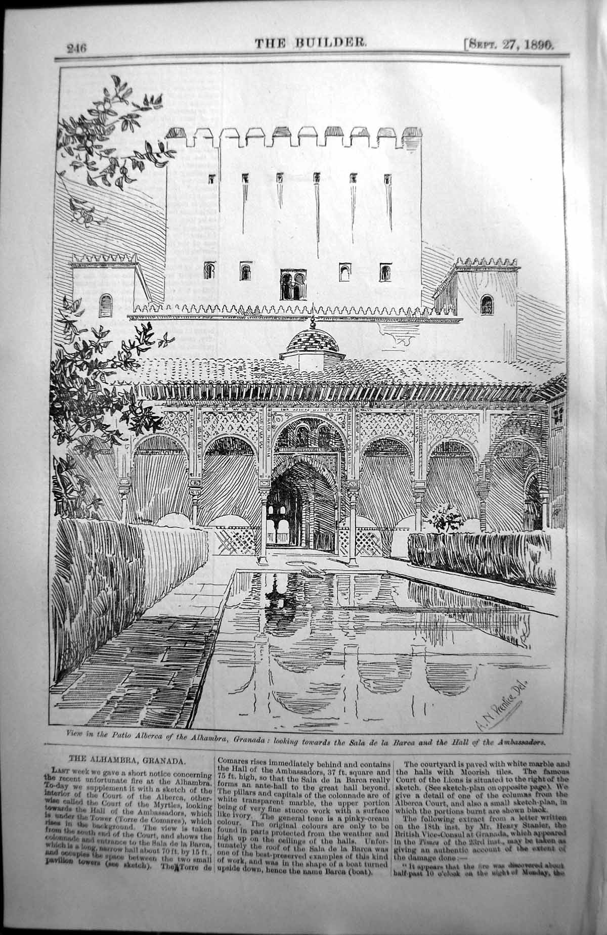 Old Alhambra Patio Alberca Granada Ambassadors Hall Architecture 1890 Victorian