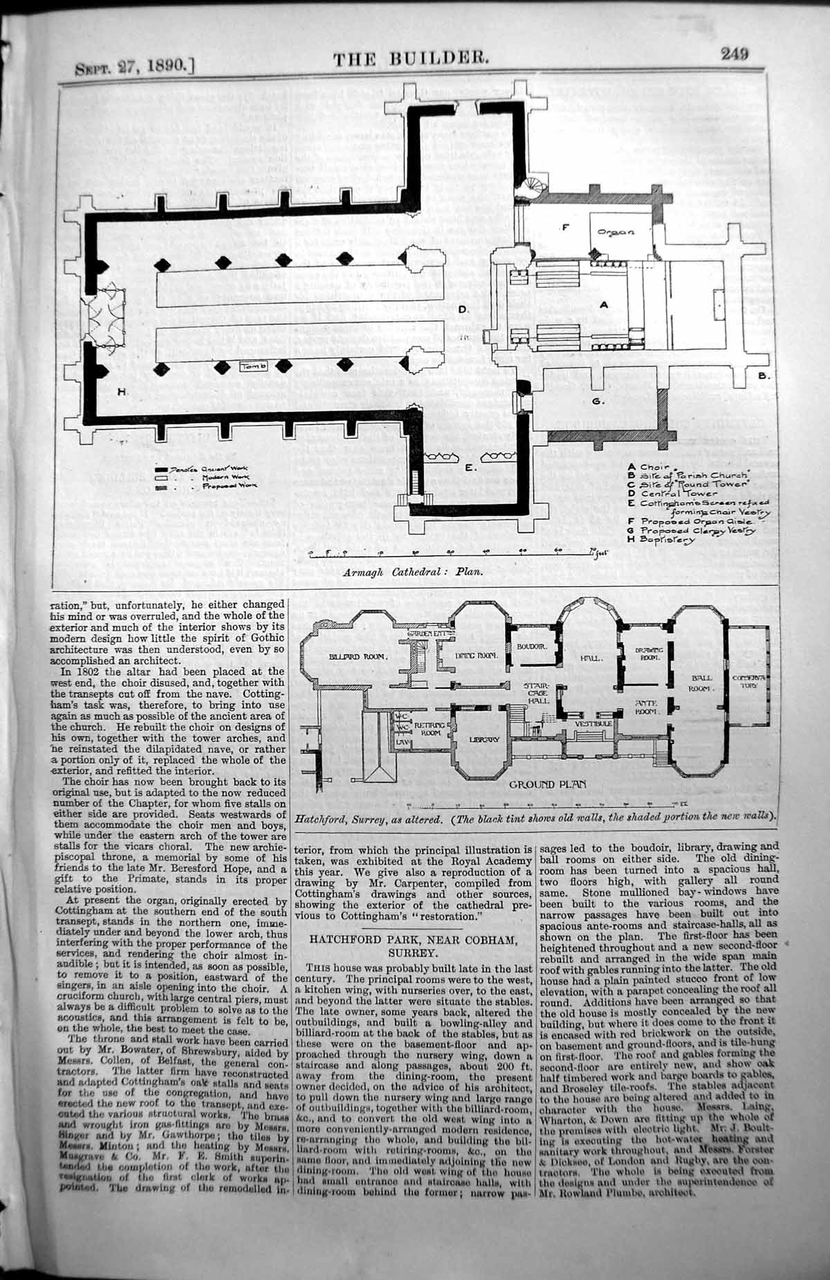 Old Hatchford Surrey Ground Plan Armagh Cathedral Architecture 1890 B Victorian