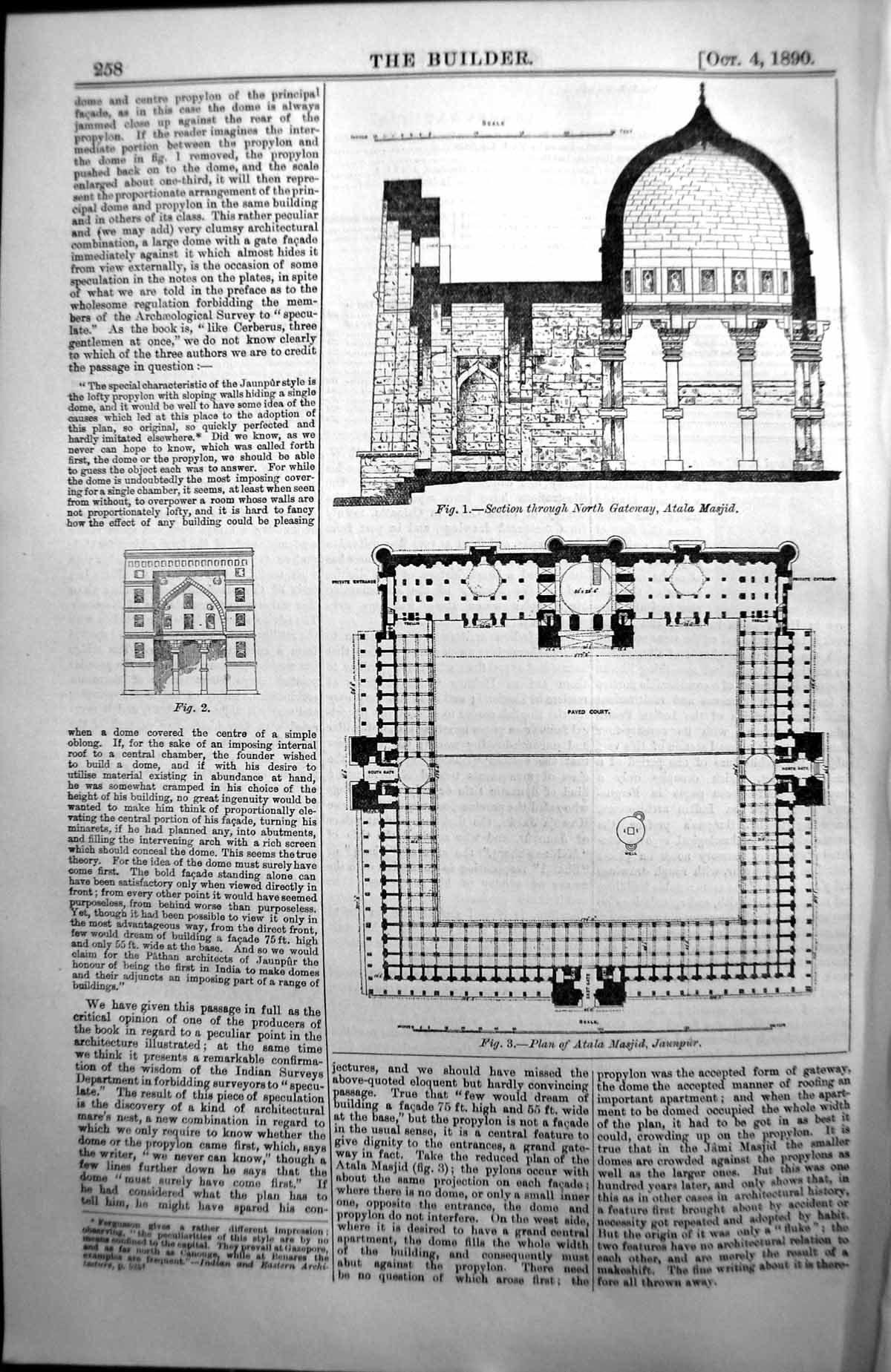 Old Atala Masjid North Gateway Section Jaunpur Plan Architecture 1890 Victorian