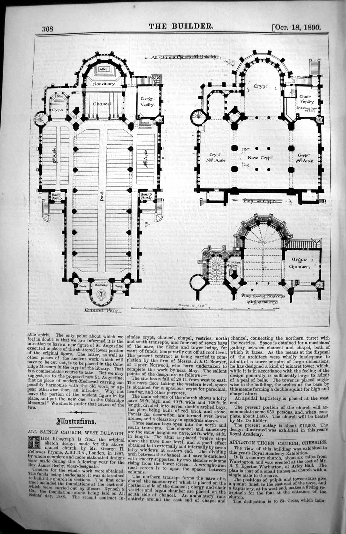 Old All Saints Church West Dulwich Ground Plan Organ Crypt Architectu