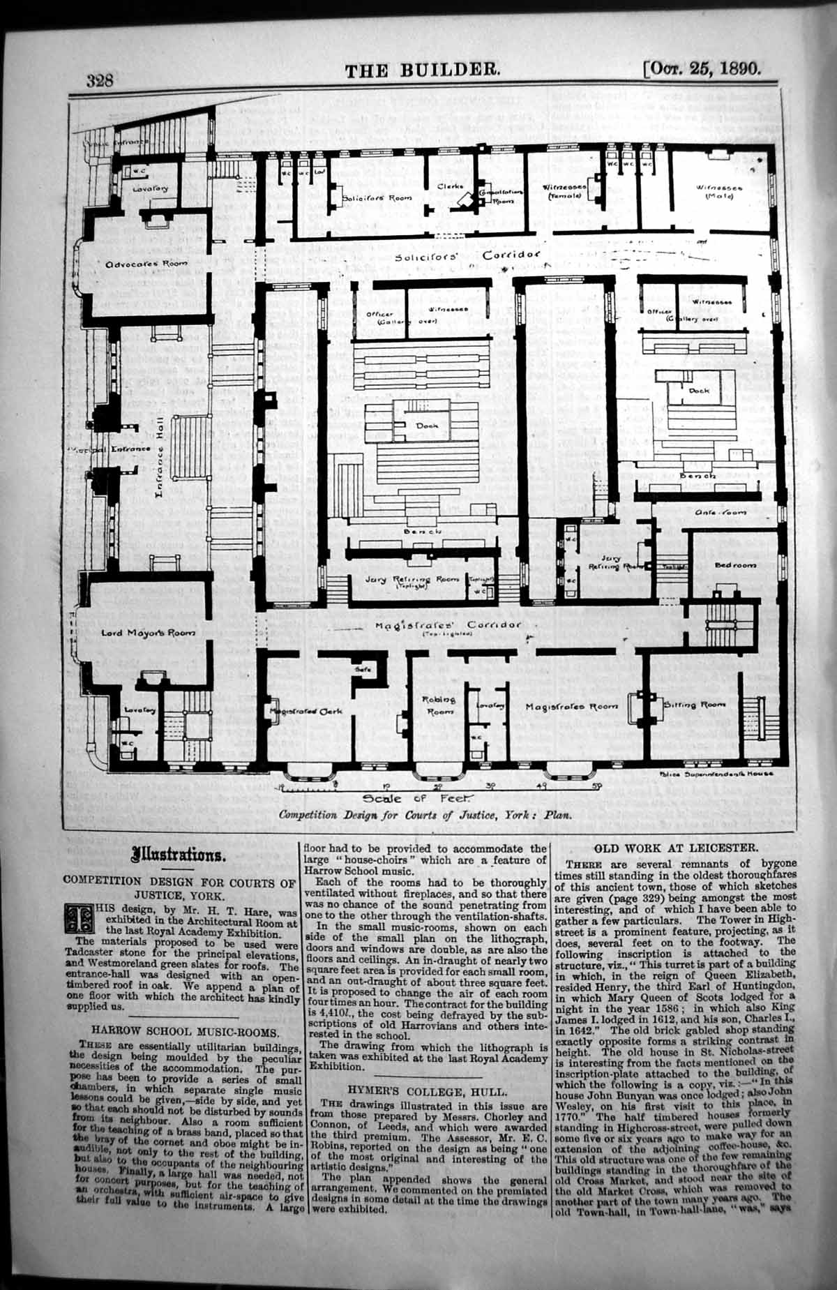 Antique Print Courts Justice Competition Design Plan York Architecture 1890
