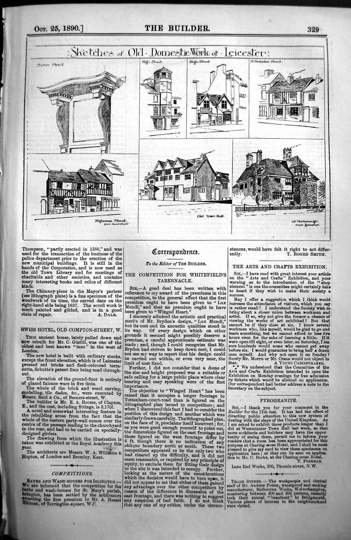 Antique Print Leicester Sketches Town Hall St Nicholas Street Architecture