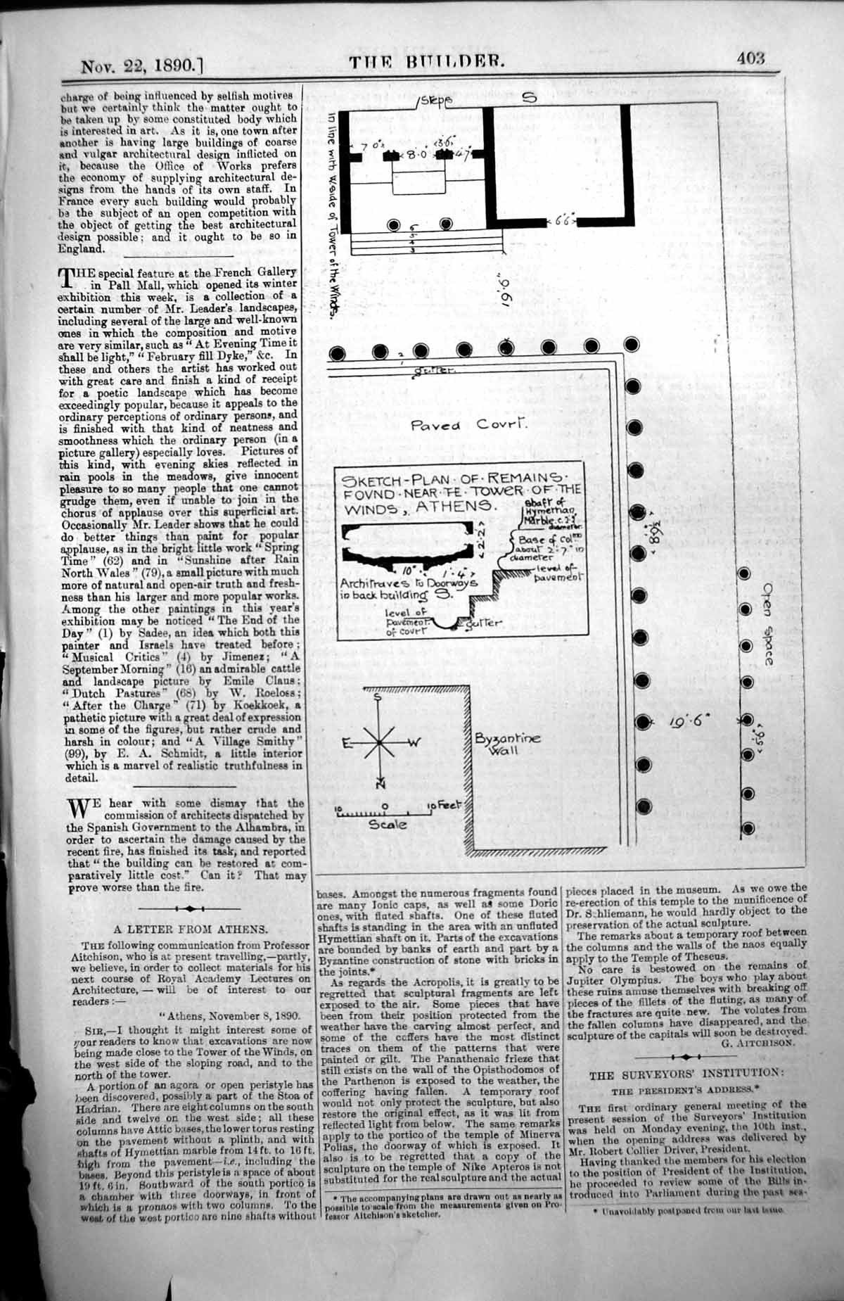 Old Print Tower Winds Athens Remains Sketch Plan Architecture 1890 Build 19th