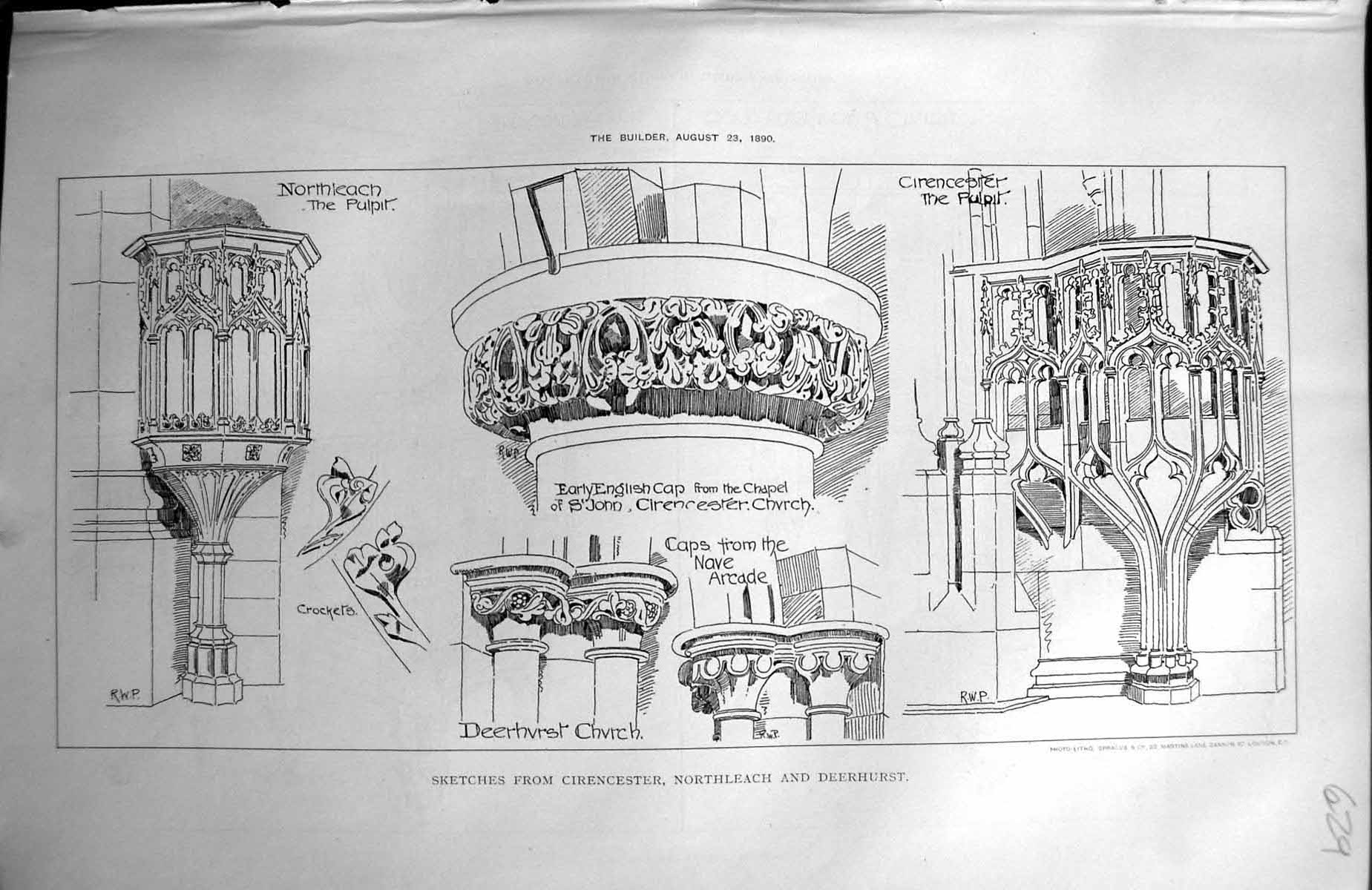 Old Cirencester Northleach Deerhurst Church Sketches Architecture 189 Victorian