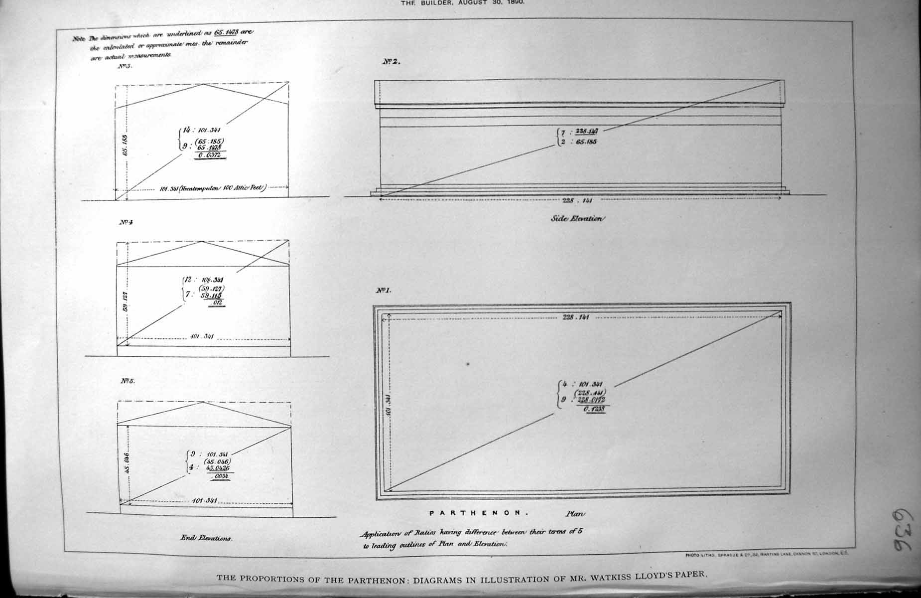 Old Plan Elevation Parthenon Watkiss Lloyd Paper Diagrams Architectur