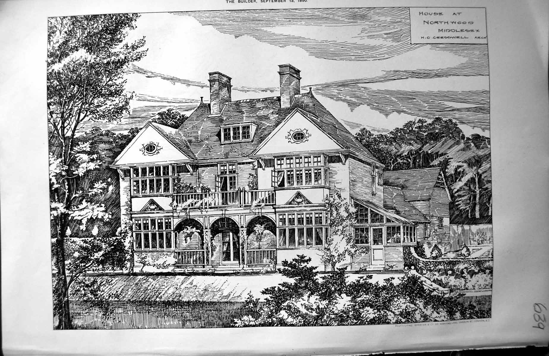 Antique Print Northwood House Middlesex Cresswell Architecture 1890 Builder
