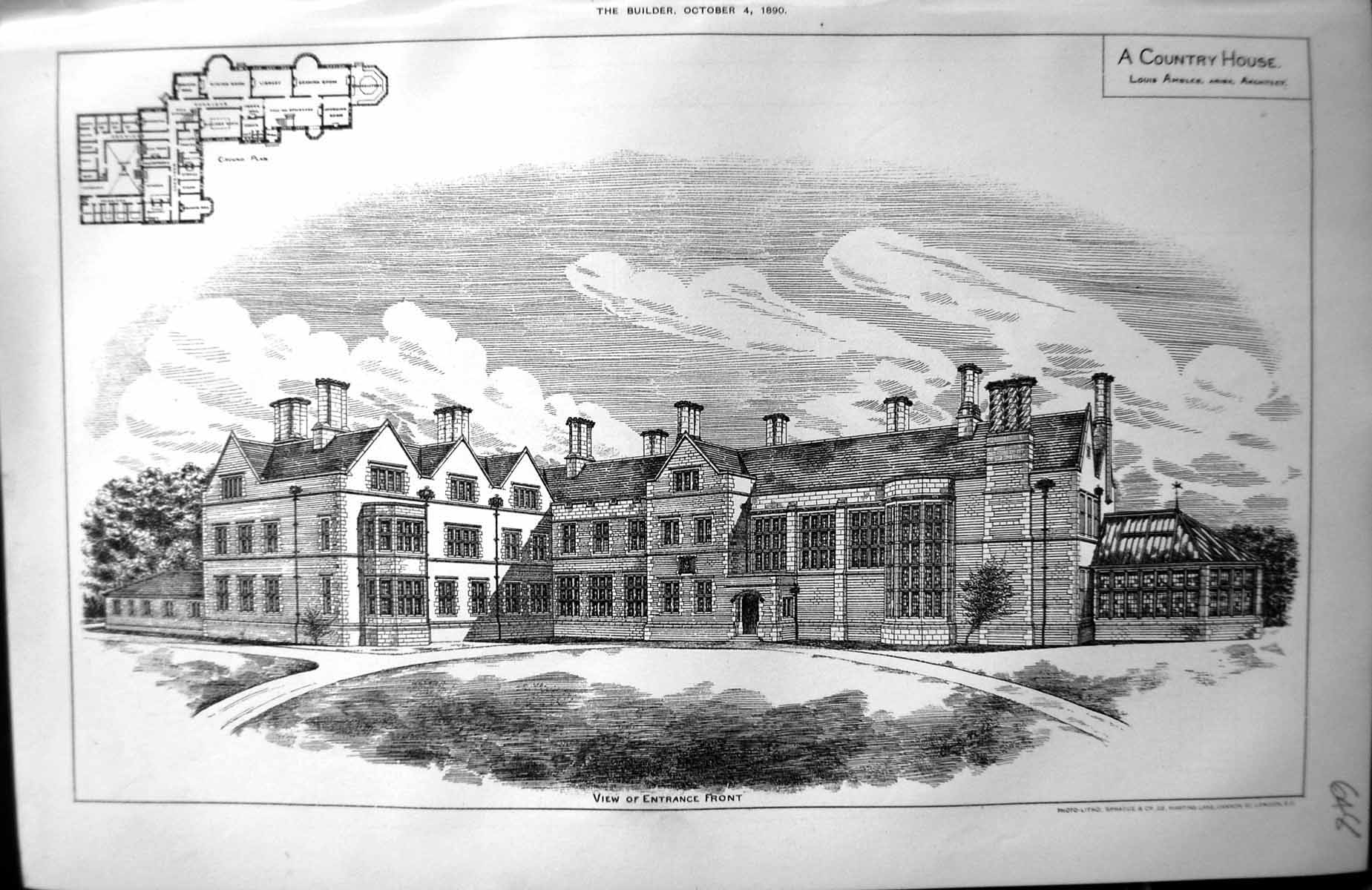 Old Country House Entrance Front Ground Plan Ambler Architecture 1890 Victorian