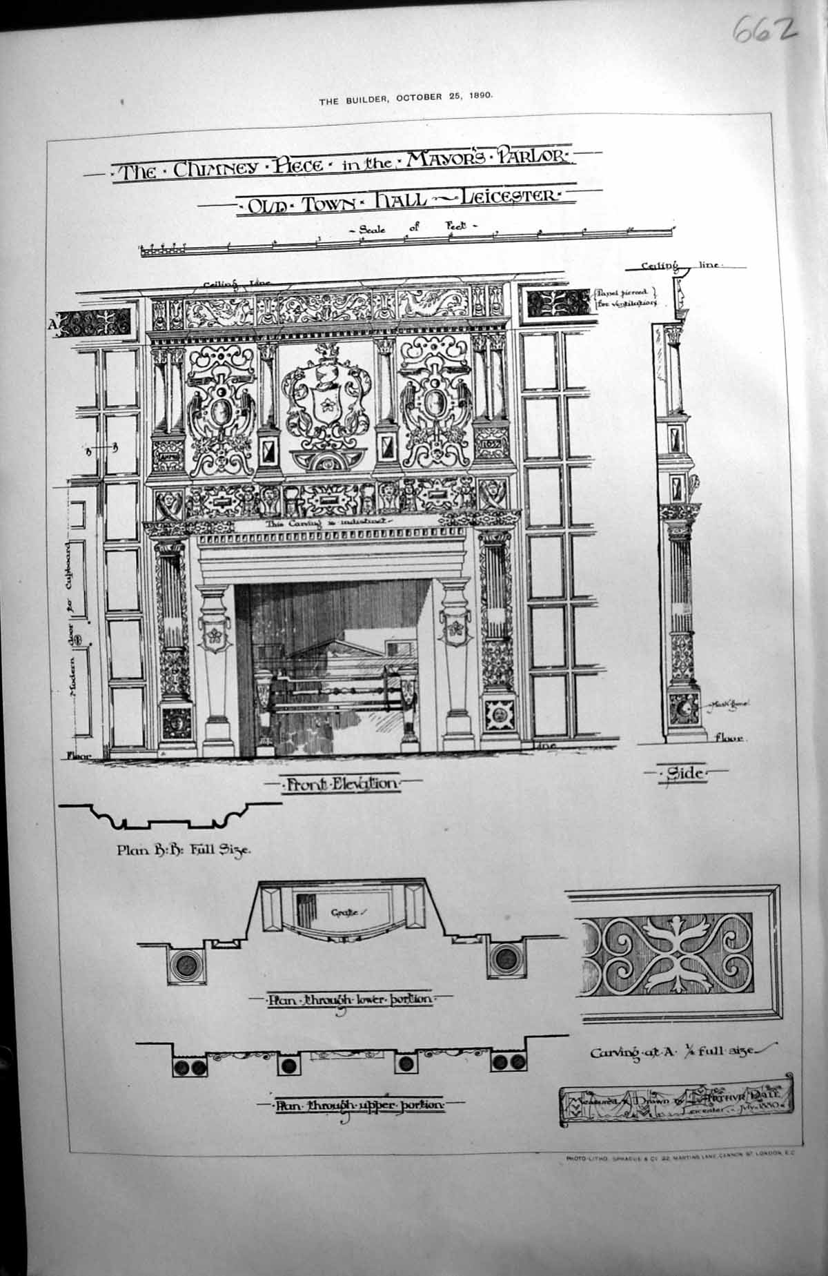 Antique Print Chimney Piece Mayors Parlor Town Hall Leicester Architecture