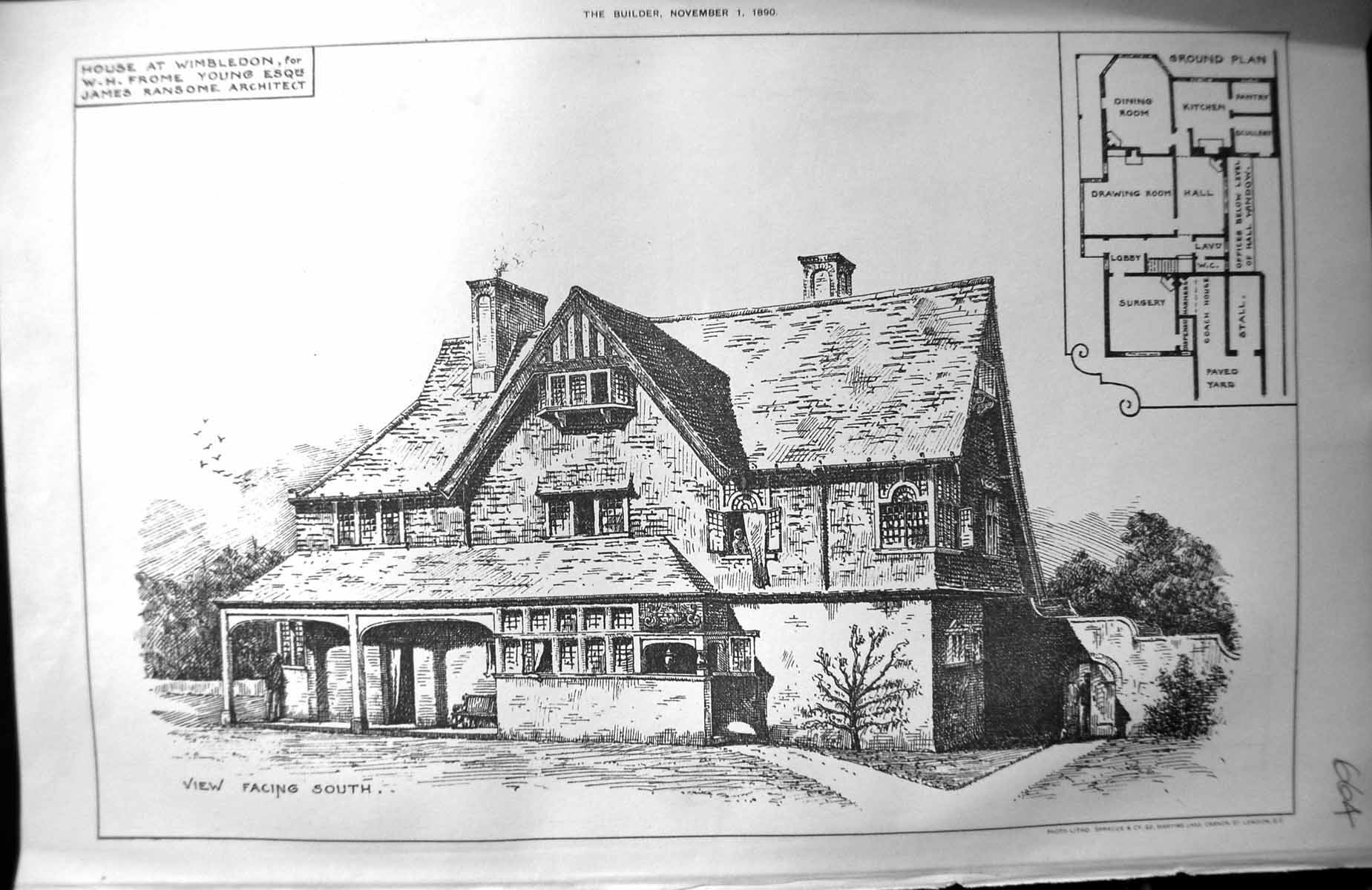 Old Wimbledon House South View Ground Plan Frome Young Architecture