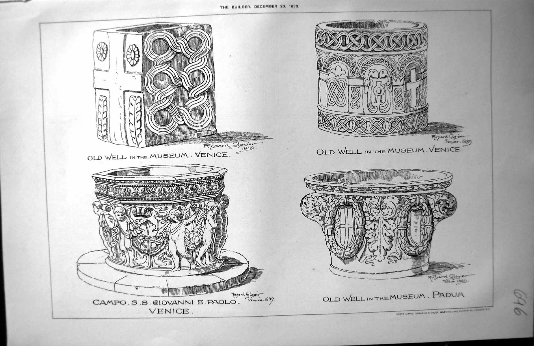 Antique Print Well Museum Venice Padua Giovanni Paolo Architecture 1890 Bui