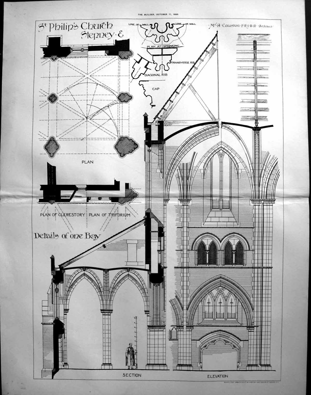 Old St Philips Church Stepney Plan Section Cawston Architecture 1890Victorian