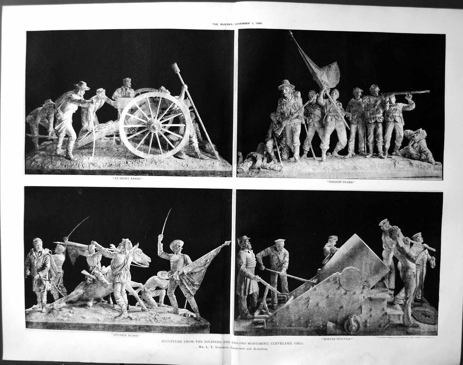 Old Print Siers Sailors Monument Cleveland Ohio Scofield Sculpture 1890 19th