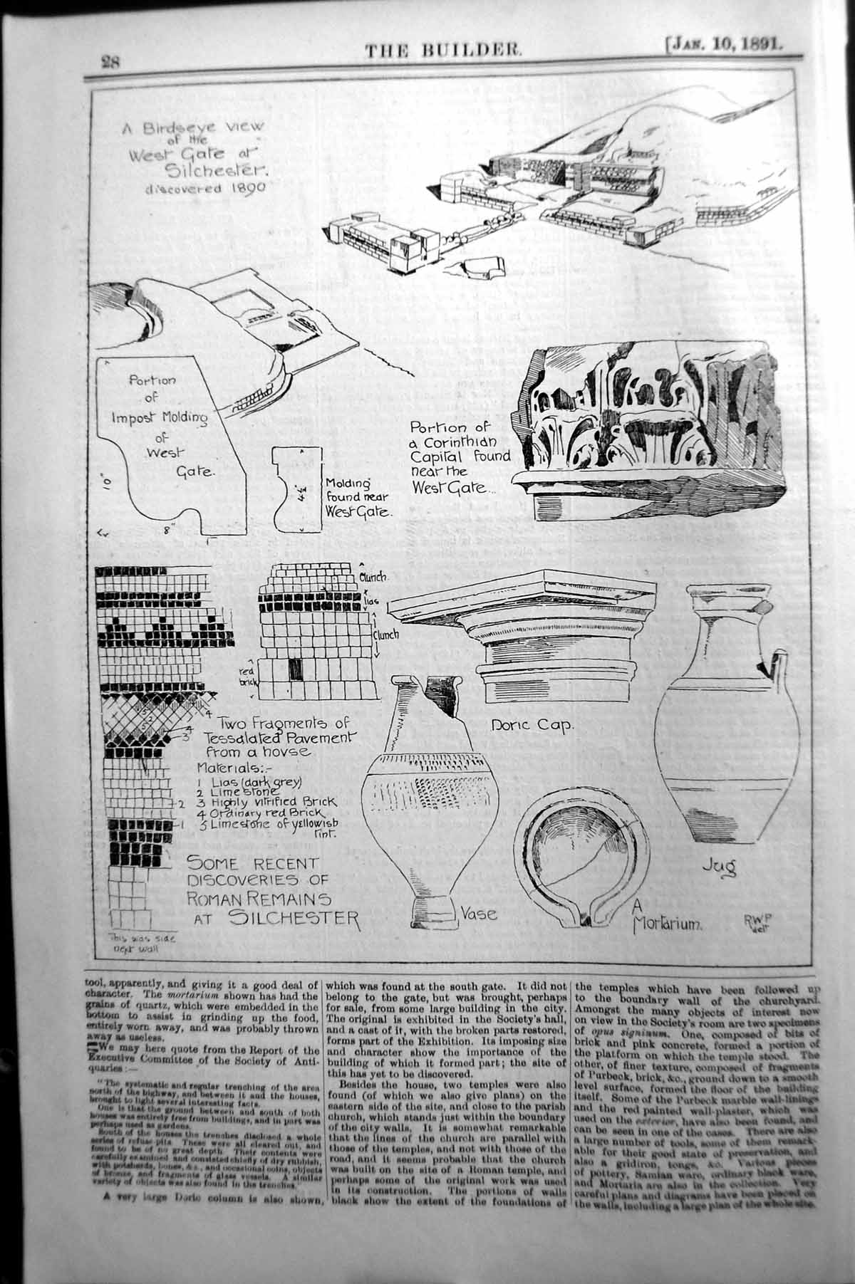 Old Builder 1891 Archaeology Roman Remains Silchester Corinthian Dori Victorian