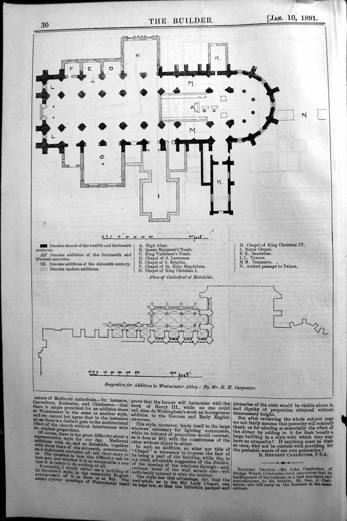 Old Builder 1891 Architecture Plan Addition Westminster Abbey Cathedr Victorian