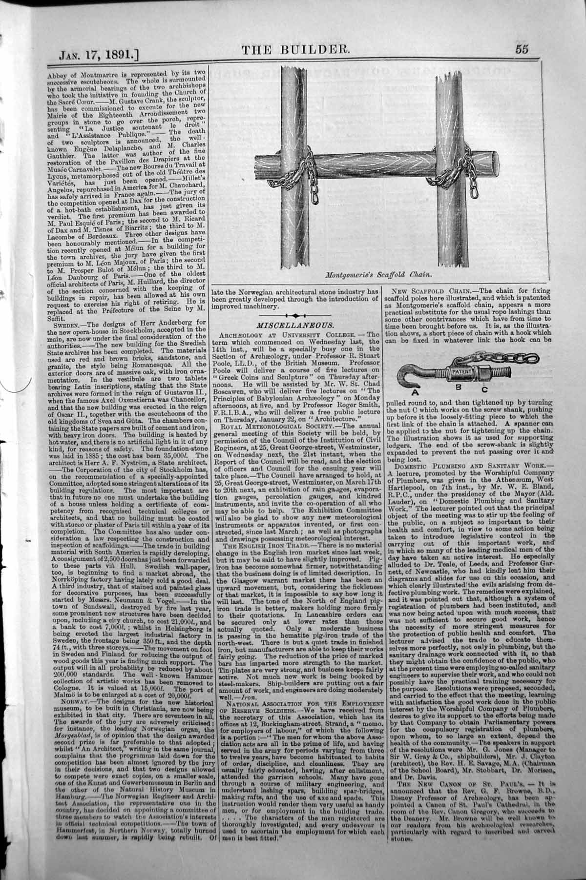 Original Old Antique Print Builder 1891 Montgomeries'S ScaffChain Victorian