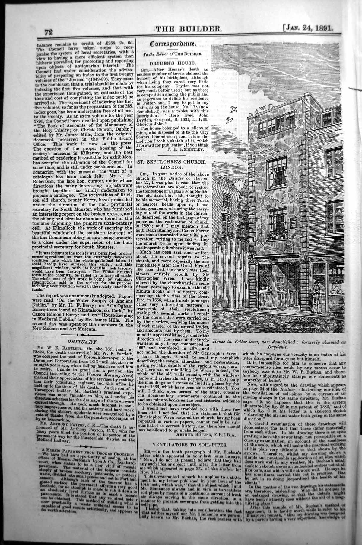Antique Old Print Builder 1891 Architecture House Fetter Lane Street Scene 19th
