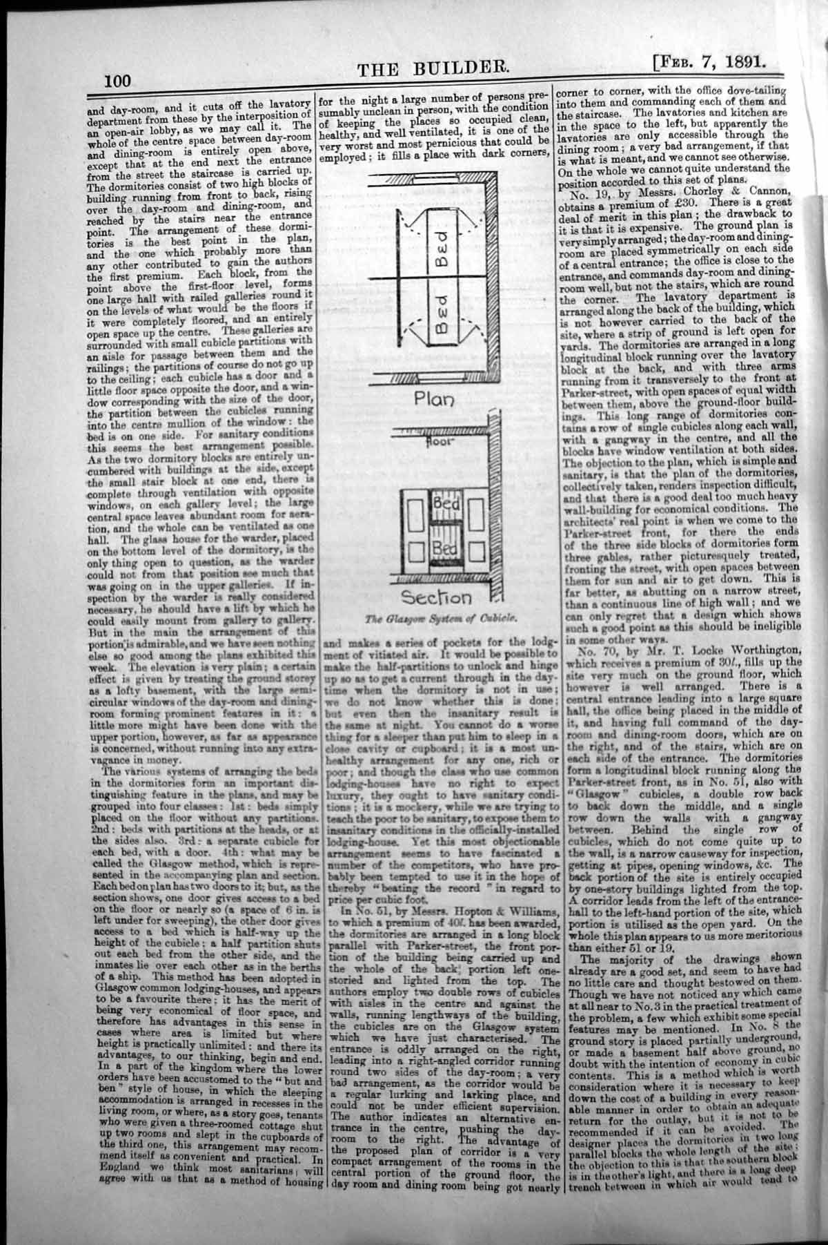 Original Old Antique Print Builder 1891 Glasgow System Cubicle 19th