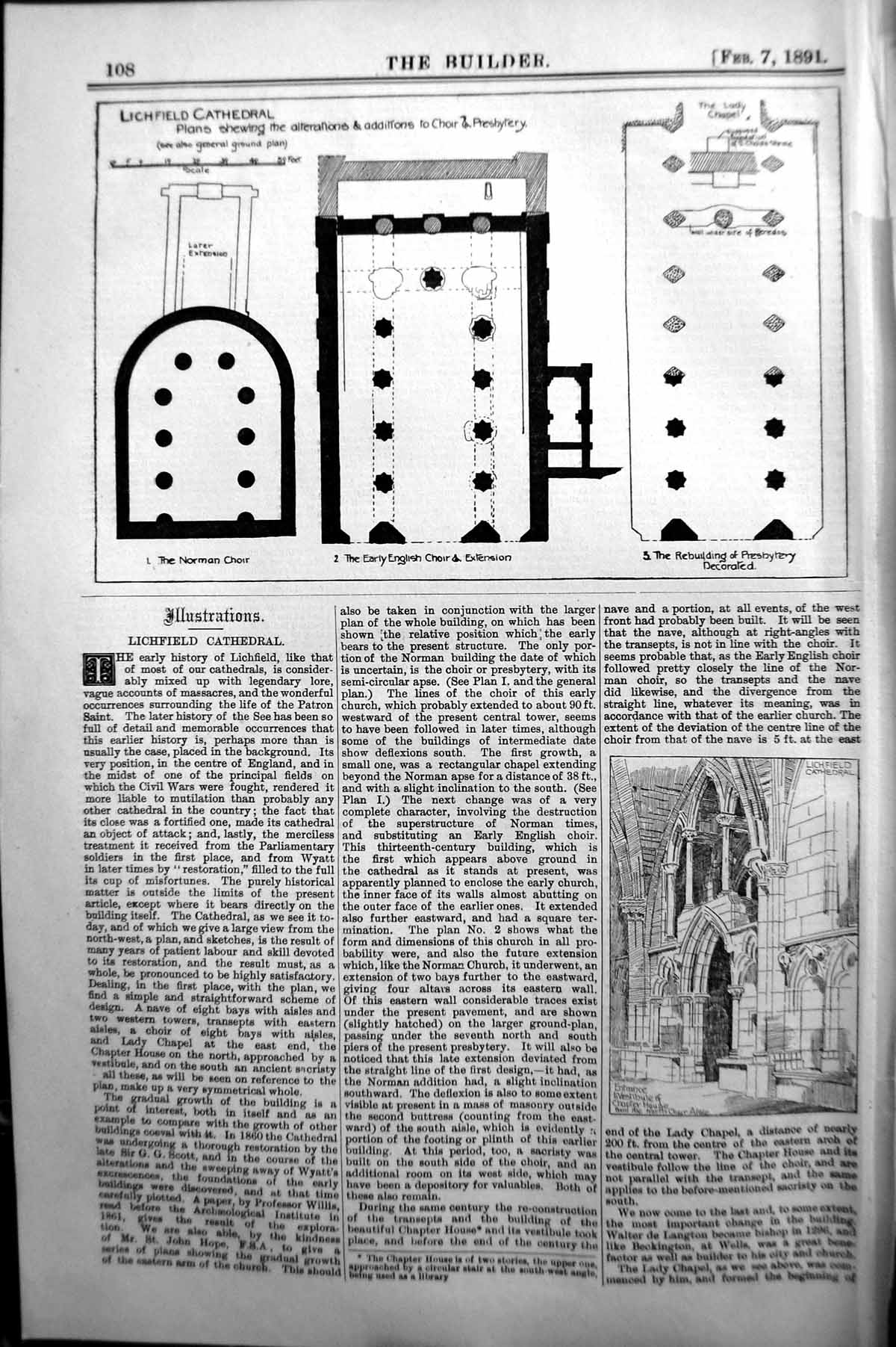 Old Builder 1891 Architecture Plan Lichfield Cathedral Choir Presbyte Victorian