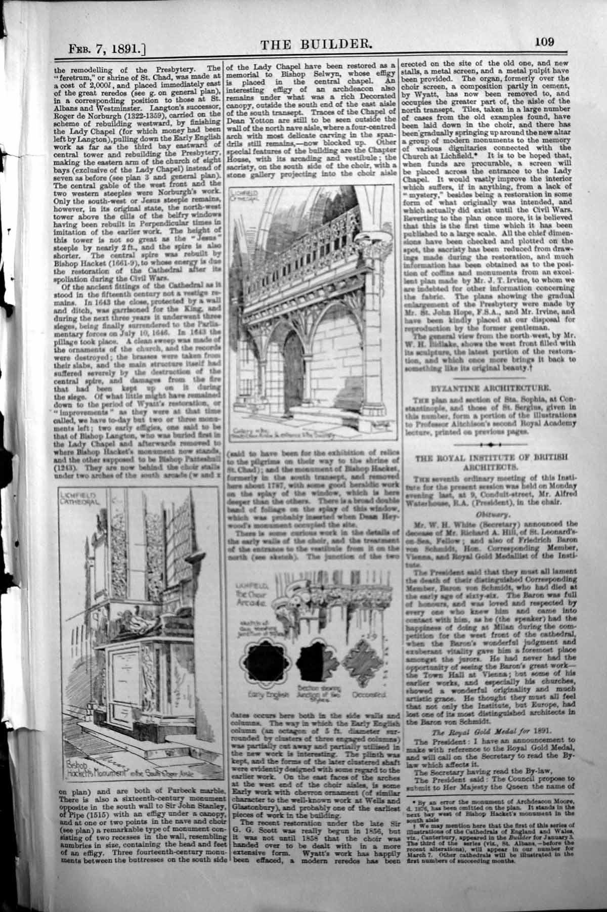 Old Builder 1891 Architecture Lichfield Cathedrak Bishop Hackett'S Mo Victorian