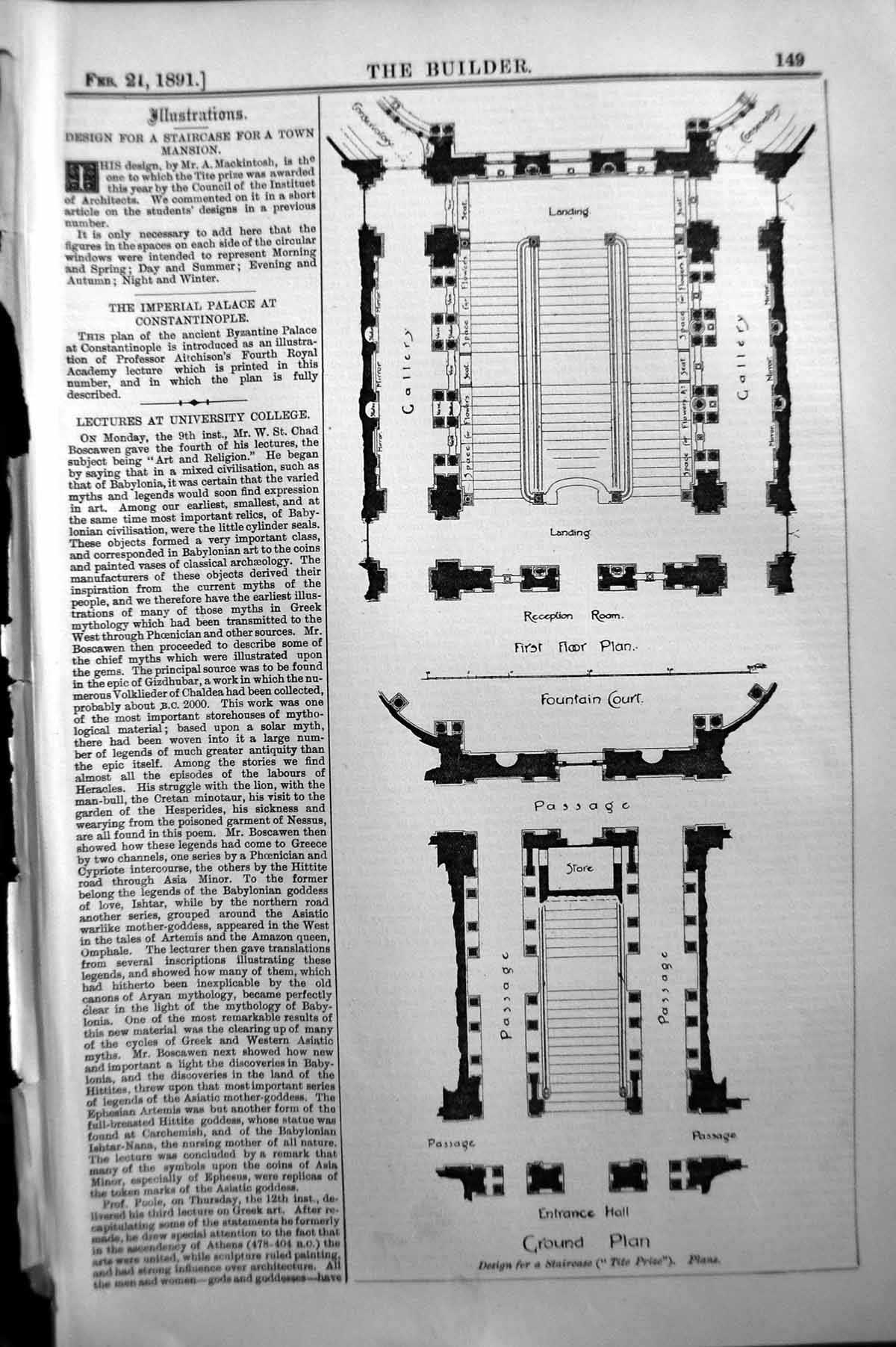 Old Ground Plan Reception Room Design Staircase Builder 1891 Architec Victorian