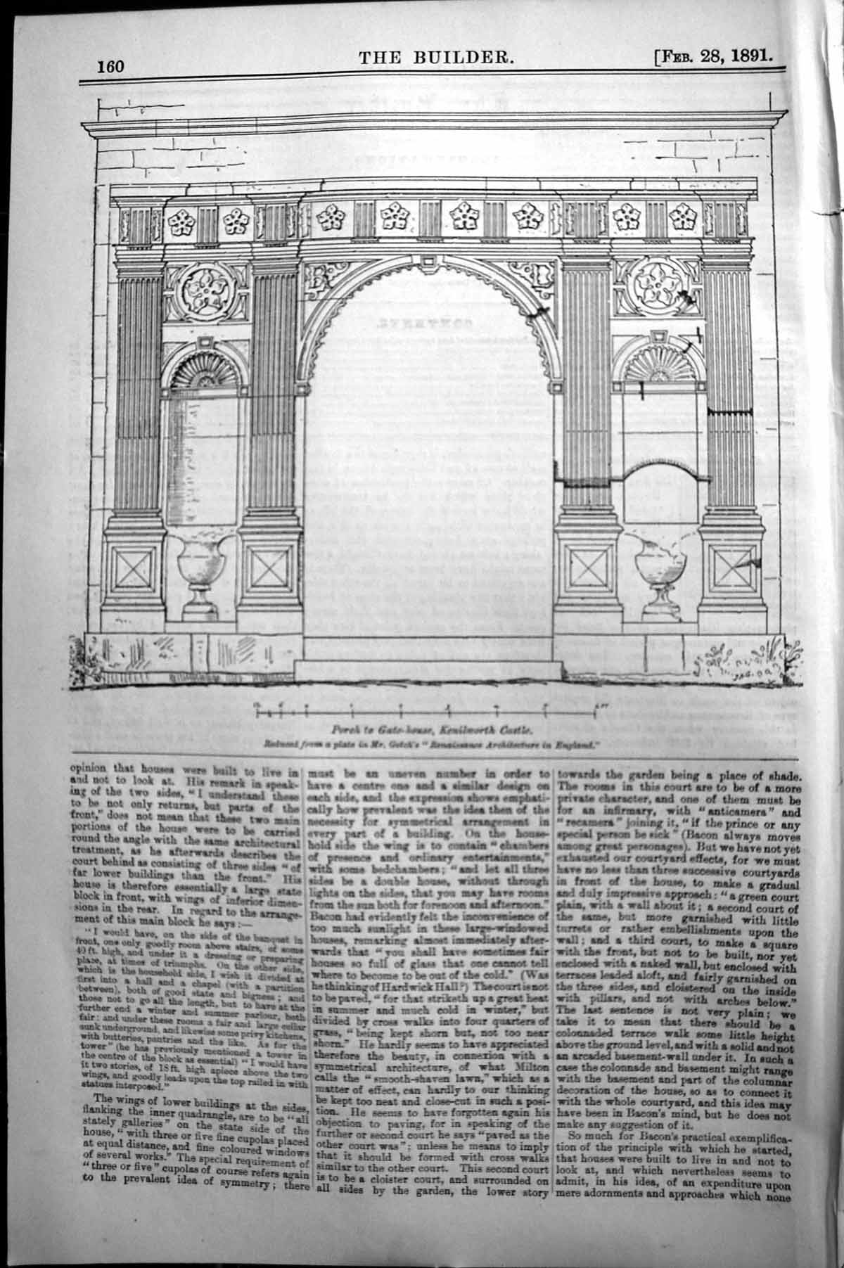 Old Builder 1891 Architecture Porch Gate-House Kinilworth Castle Gotc Victorian