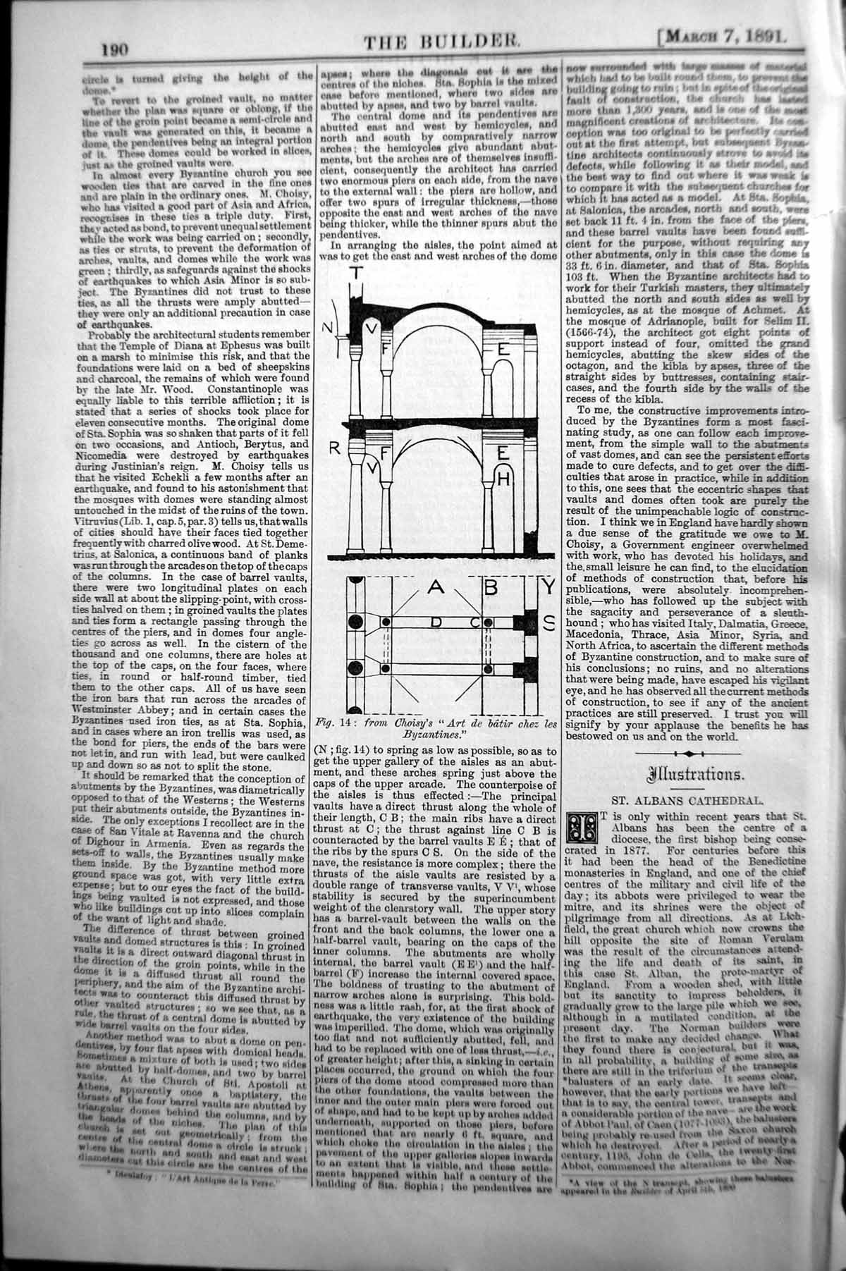 Original Old Antique Print Builder 1891 Diagram Choisy Batir Chez Byzantines