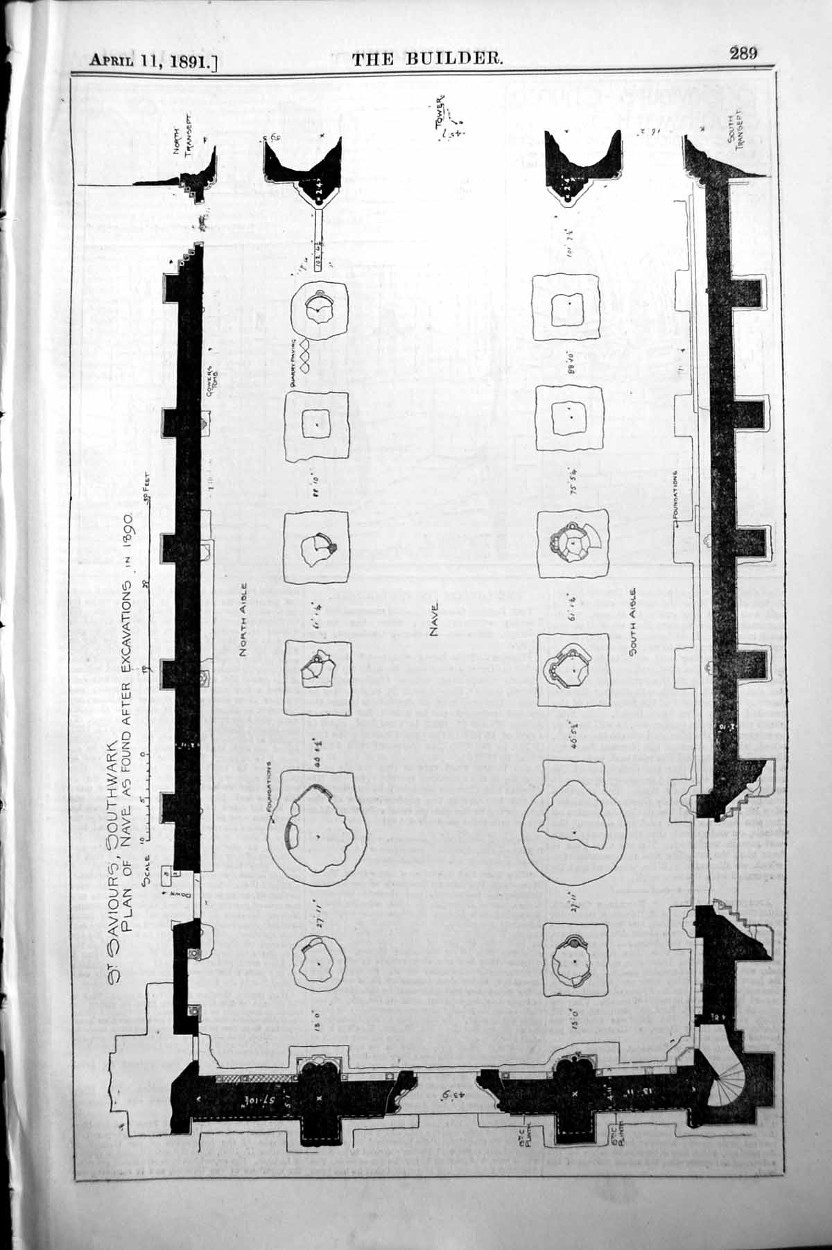 Old Builder 1891 Architecture Plan Nave St. Saviours Southwark Excava Victorian