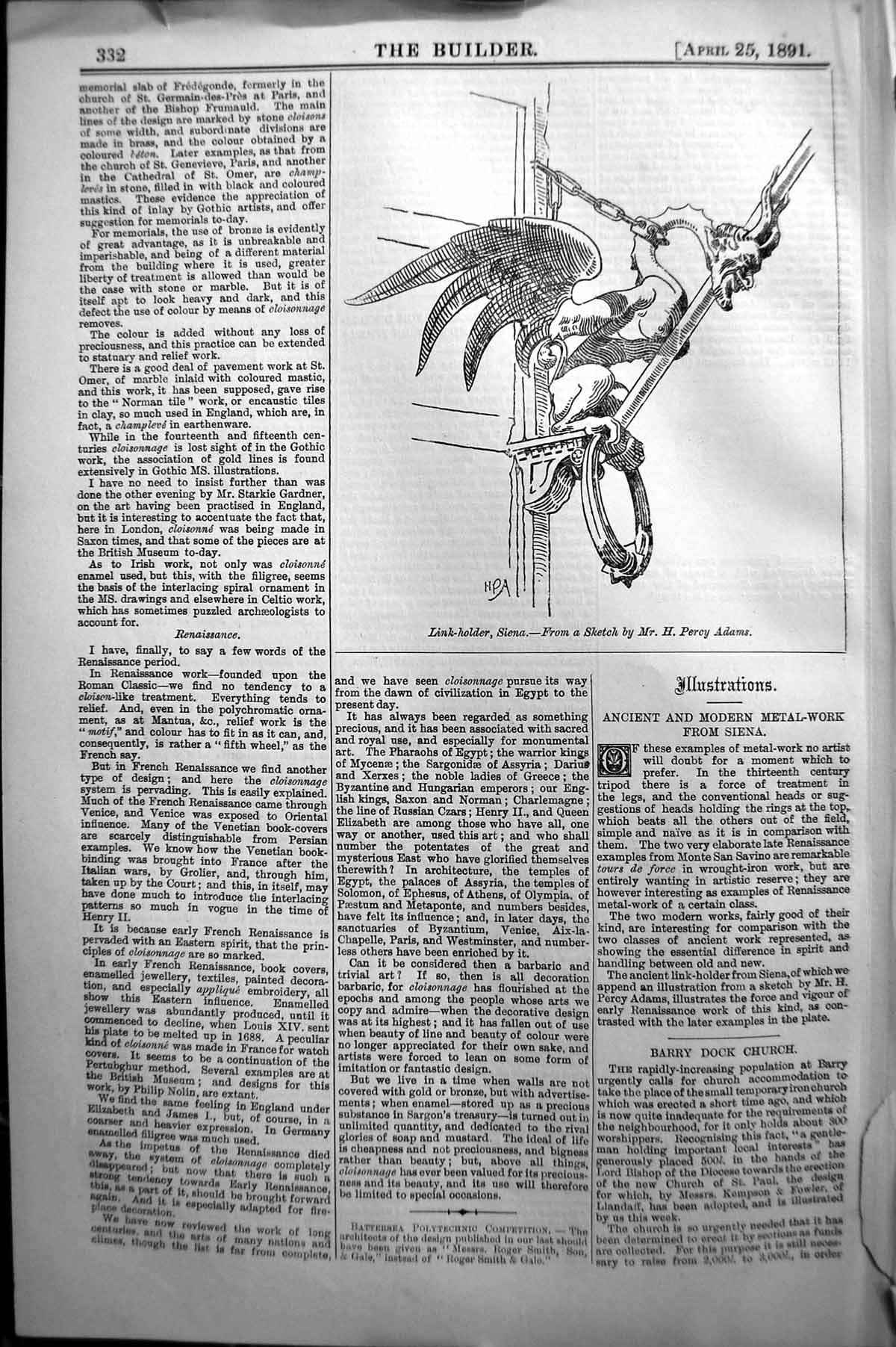 Original Old Antique Print Builder 1891 Architecture Link Her Siena Percy Adams
