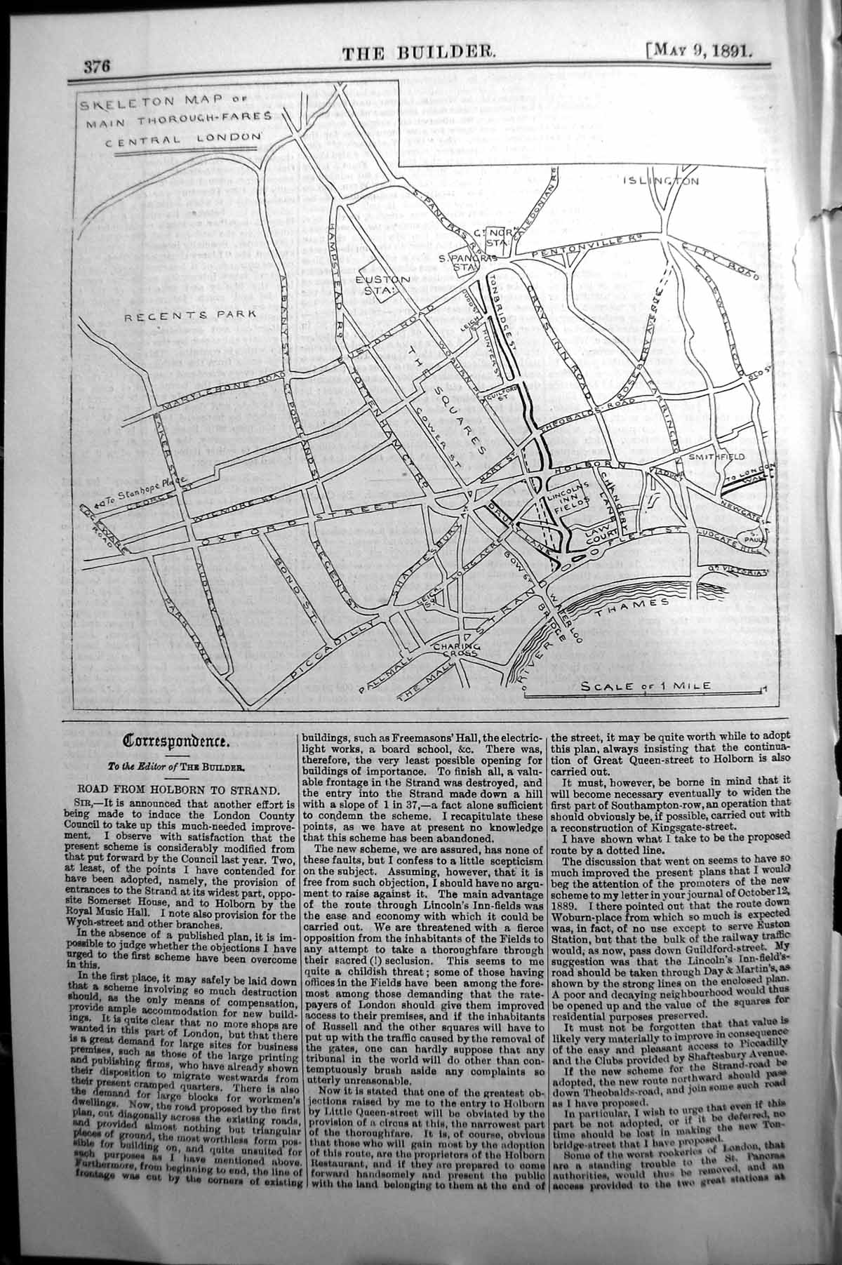 Old Builder 1891 Architecture Skeleton Map Main Thoroughfares London Victorian