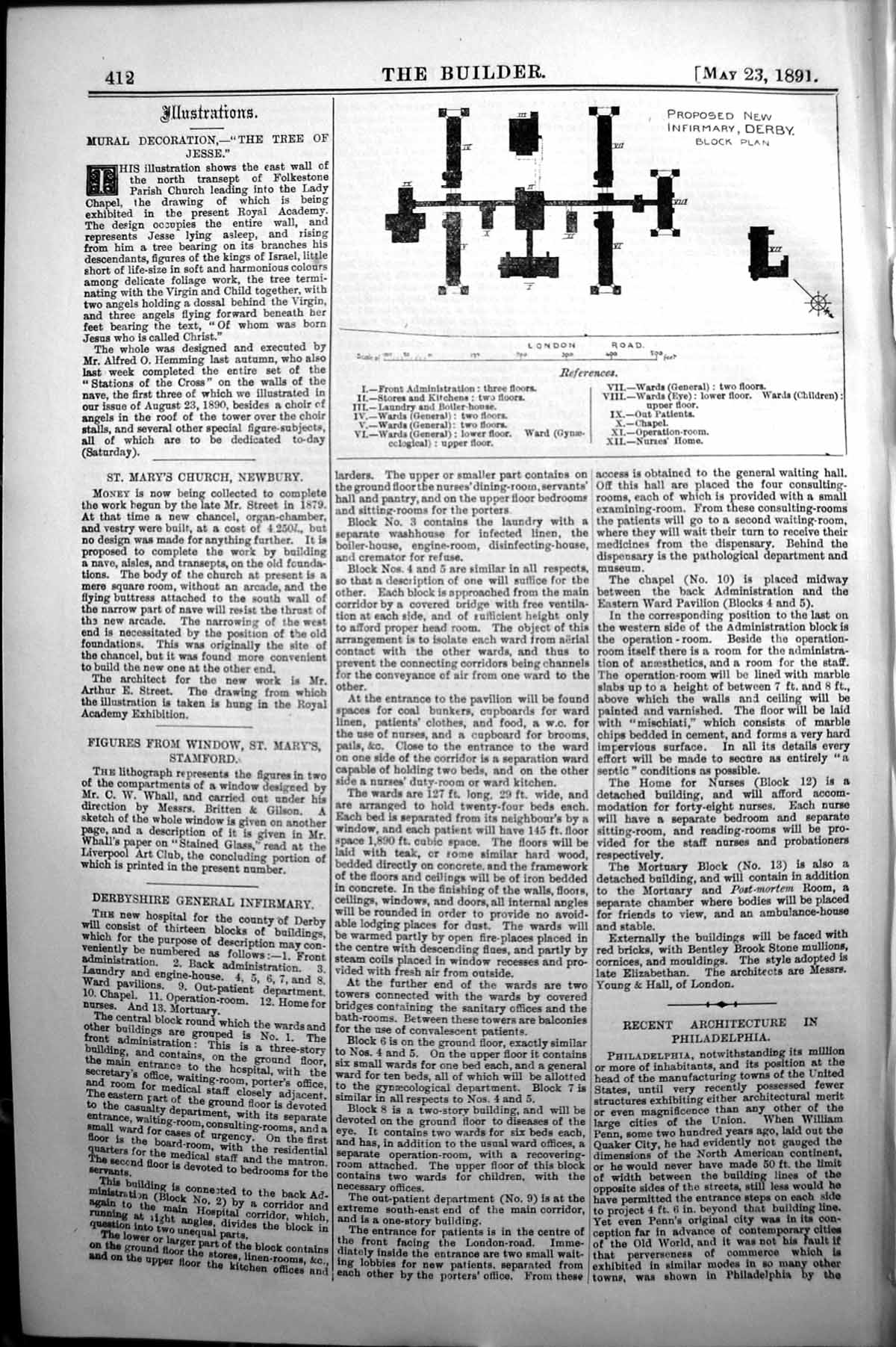 Antique Print Builder 1891 Architecture Proposed Infirmary Derby Block Plan