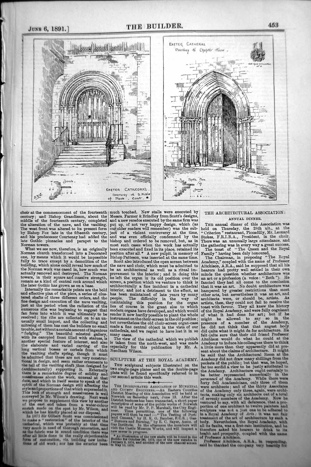 Old Exeter Cathedral Doorway Chapter House Nave Builder 1891 Architec Victorian