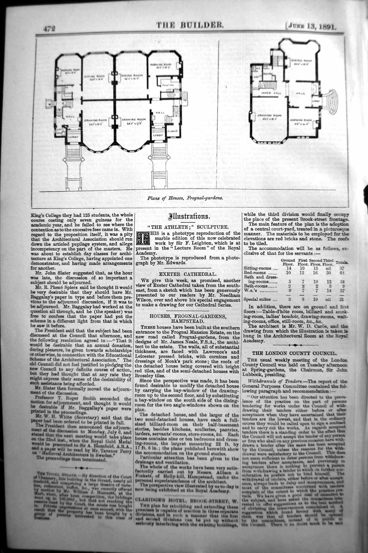 Old Antique Print Builder 1891 Architecture Plan Houses Frognal Gardens 19th