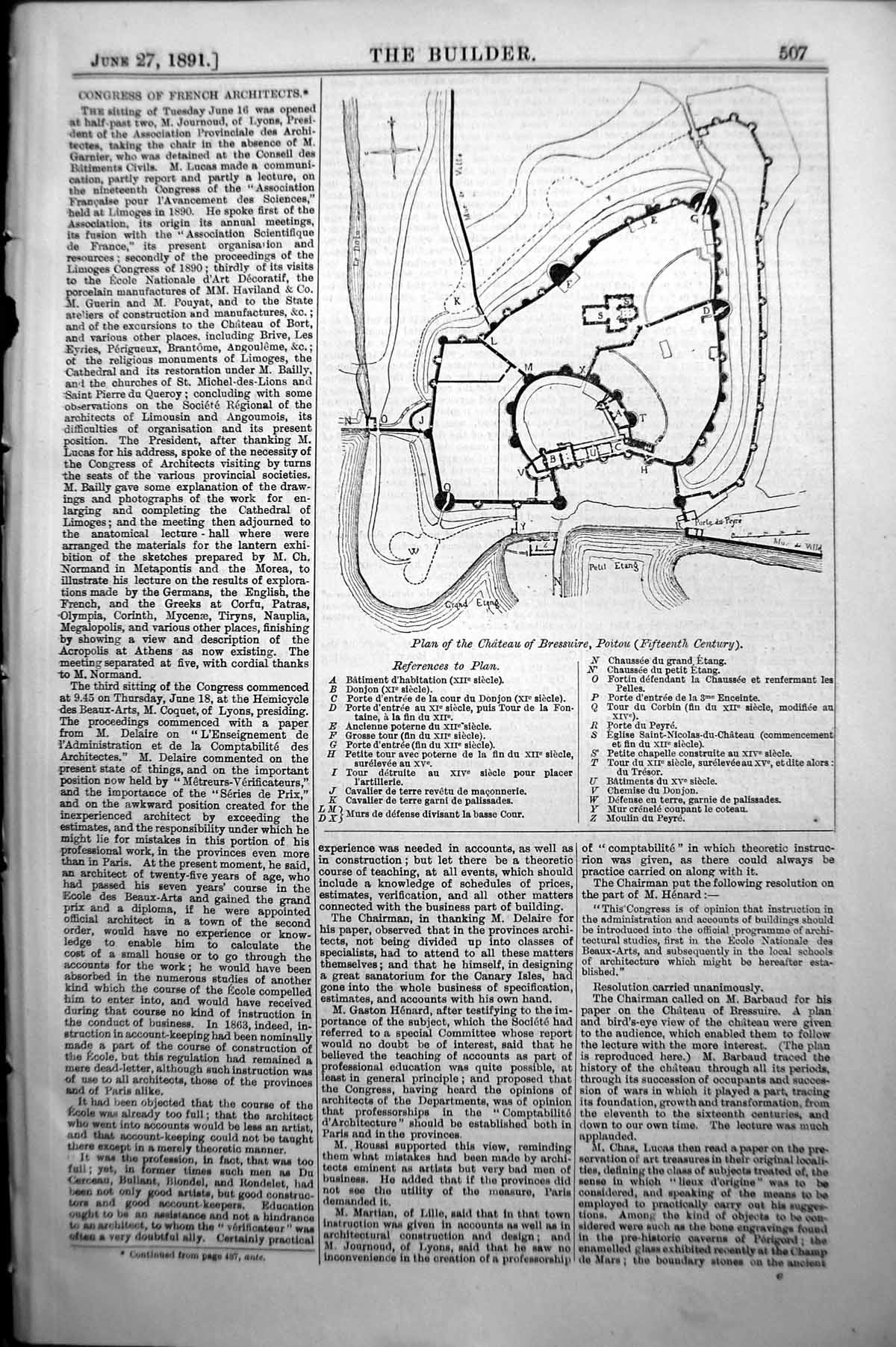 Old Antique Print Builder 1891 Architecture Plan Chateau Bressuire Poitou 19th