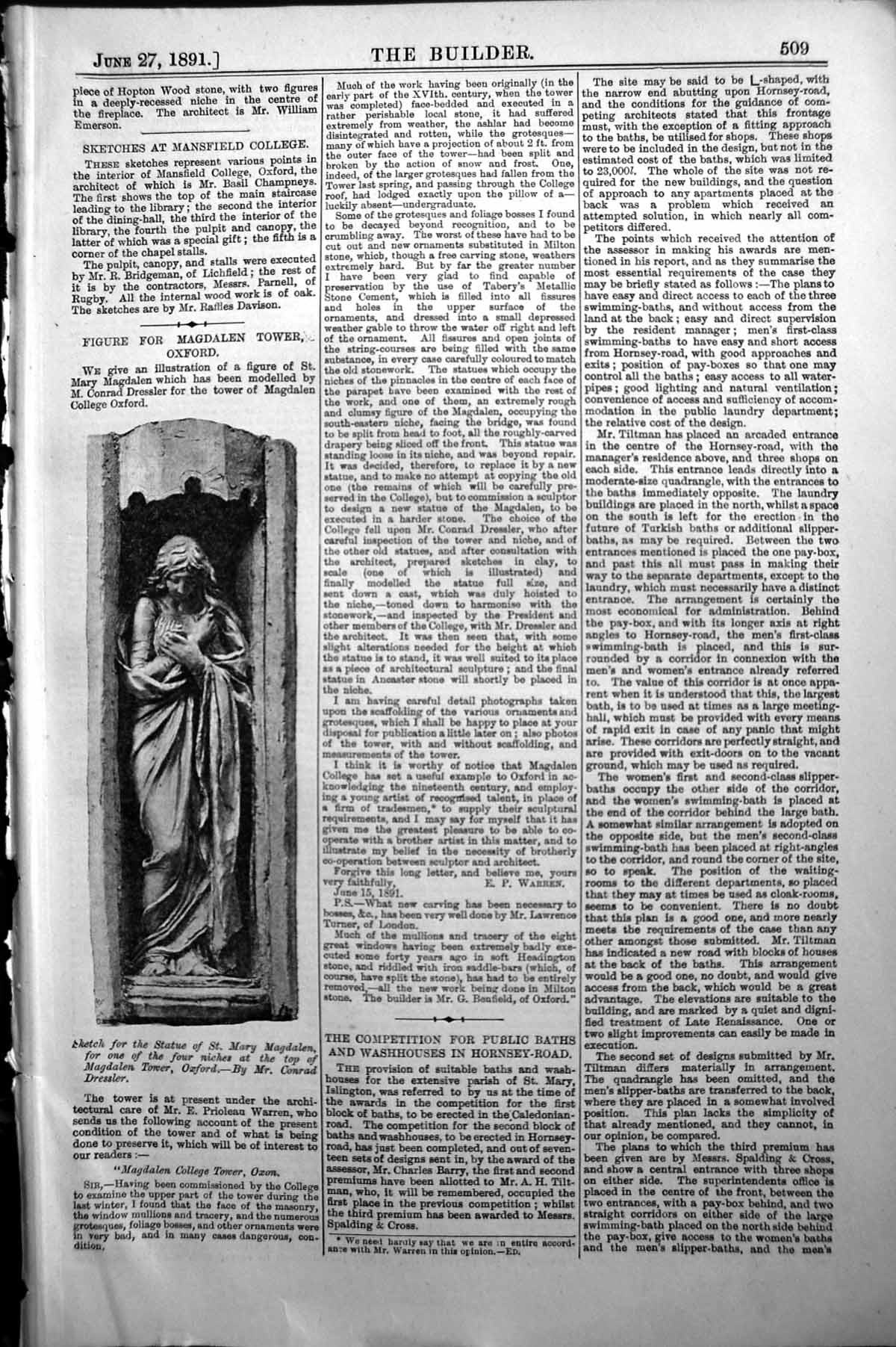 Old Builder 1891 Sculpture Statue St. Mary Magdalen Tower Oxford Dres Victorian