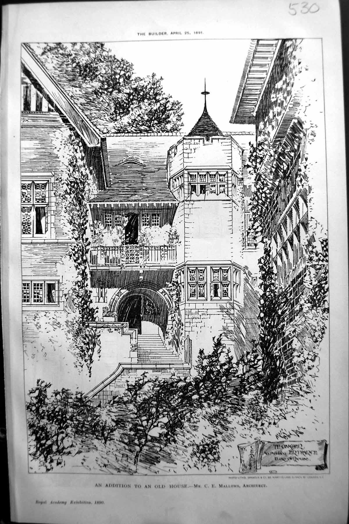 Antique Print Builder 1891 Architecture Addition House Mallows Garden Front