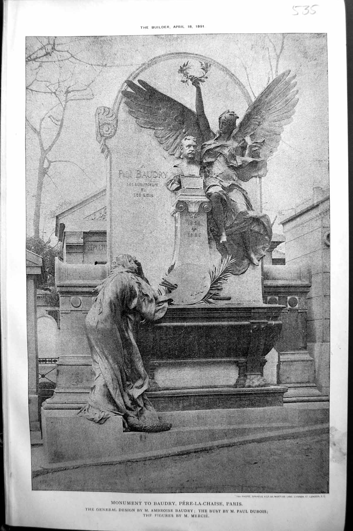 Old Builder 1891 Monument Baudry Pere-La-Chaise Paris Baudry Dubois S Victorian