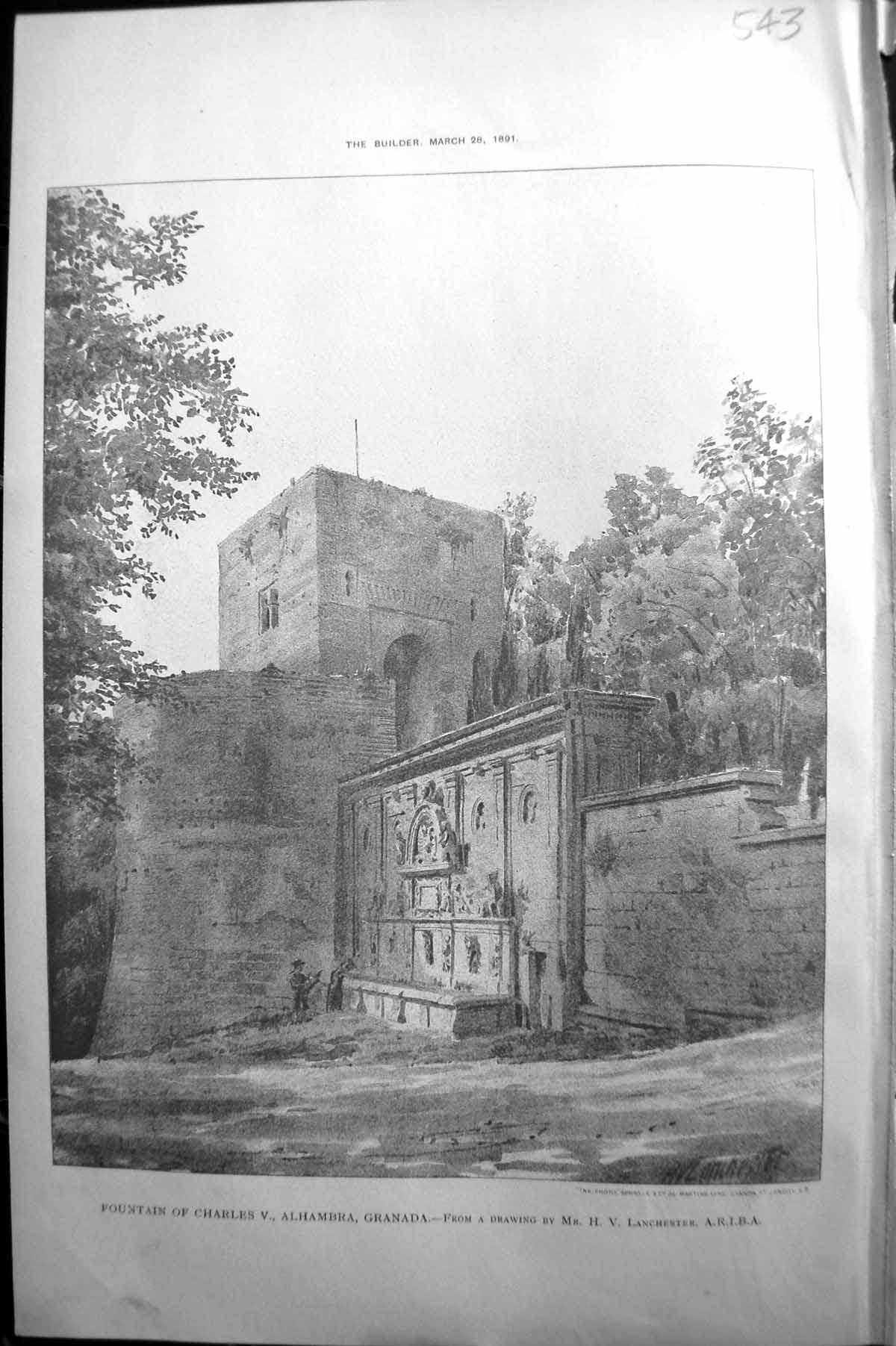 Old Fountain Charles Alhambra Granada Lanchester Builder 1891 Archite Victorian