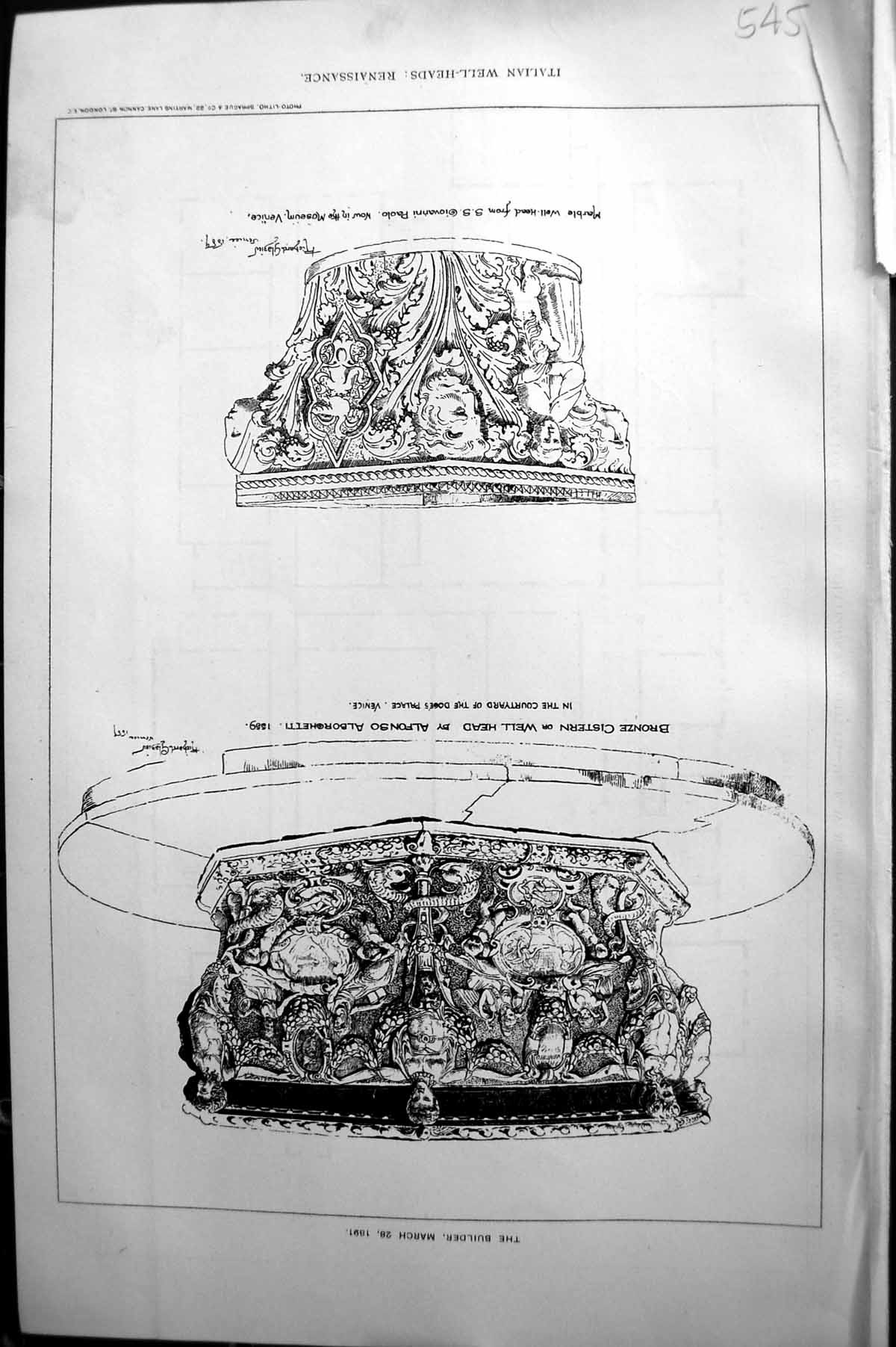 Old Builder 1891 Bronze Cistern Well Head Alborghetti Doge'S Palace V Victorian