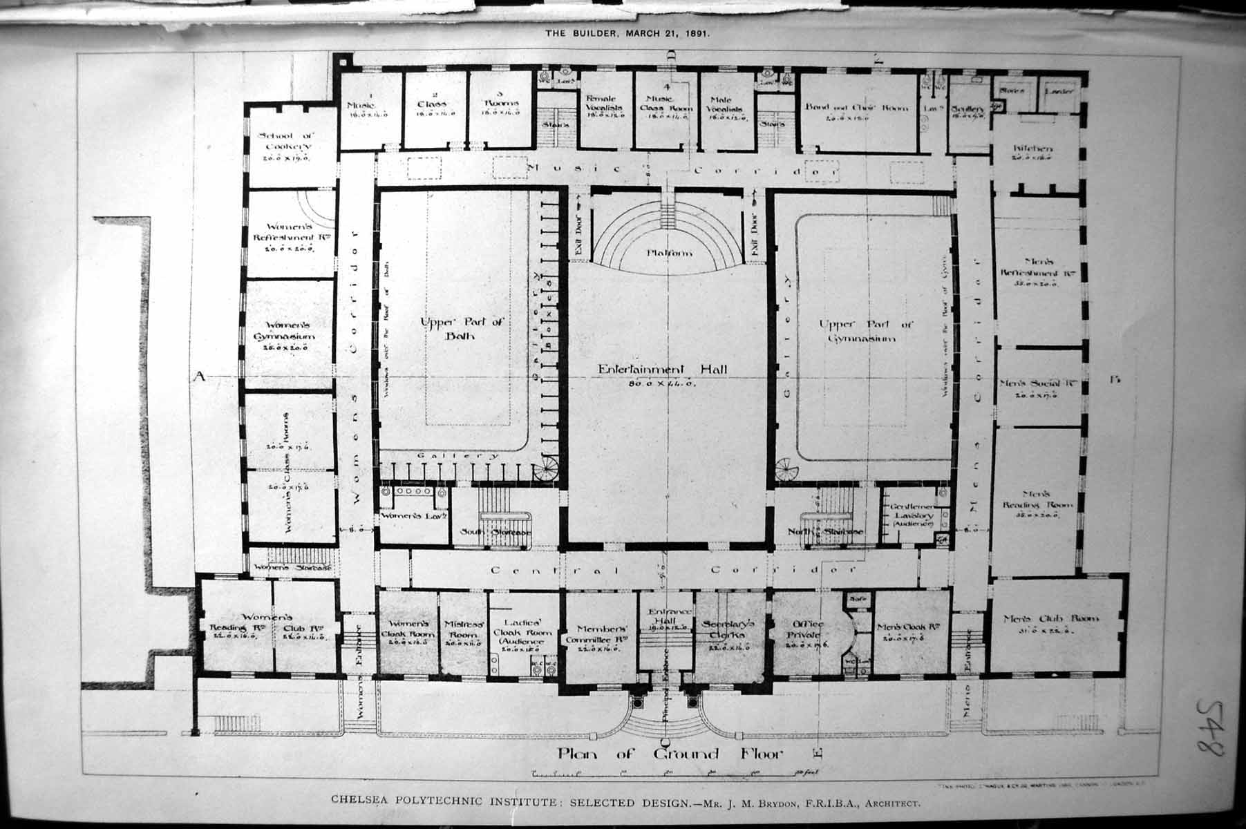 Old Plan Chelsea Polythecnic Institute Brydon Builder 1891 Architectu Victorian