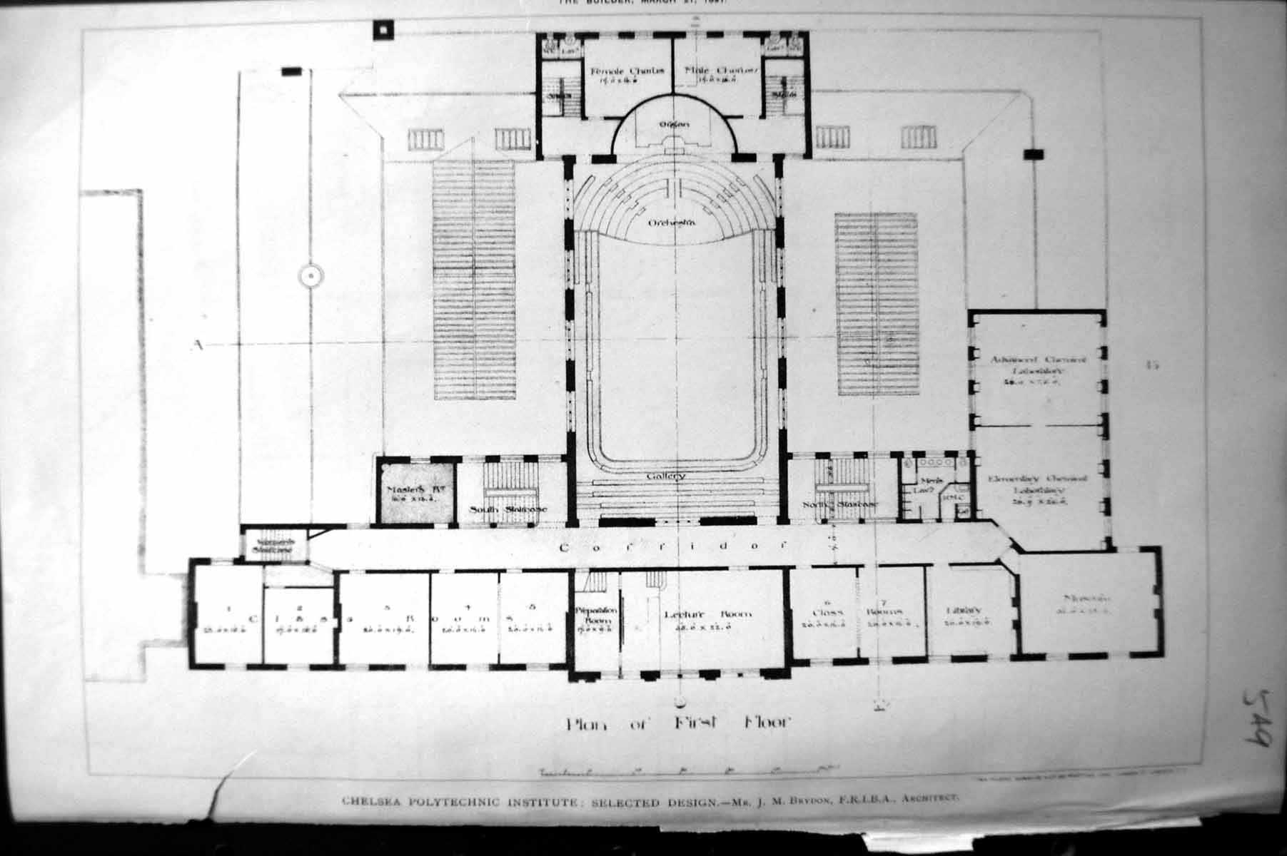 Old Chelsea Polytechnic Institute Plan Brydon Builder 1891 Architectu Victorian