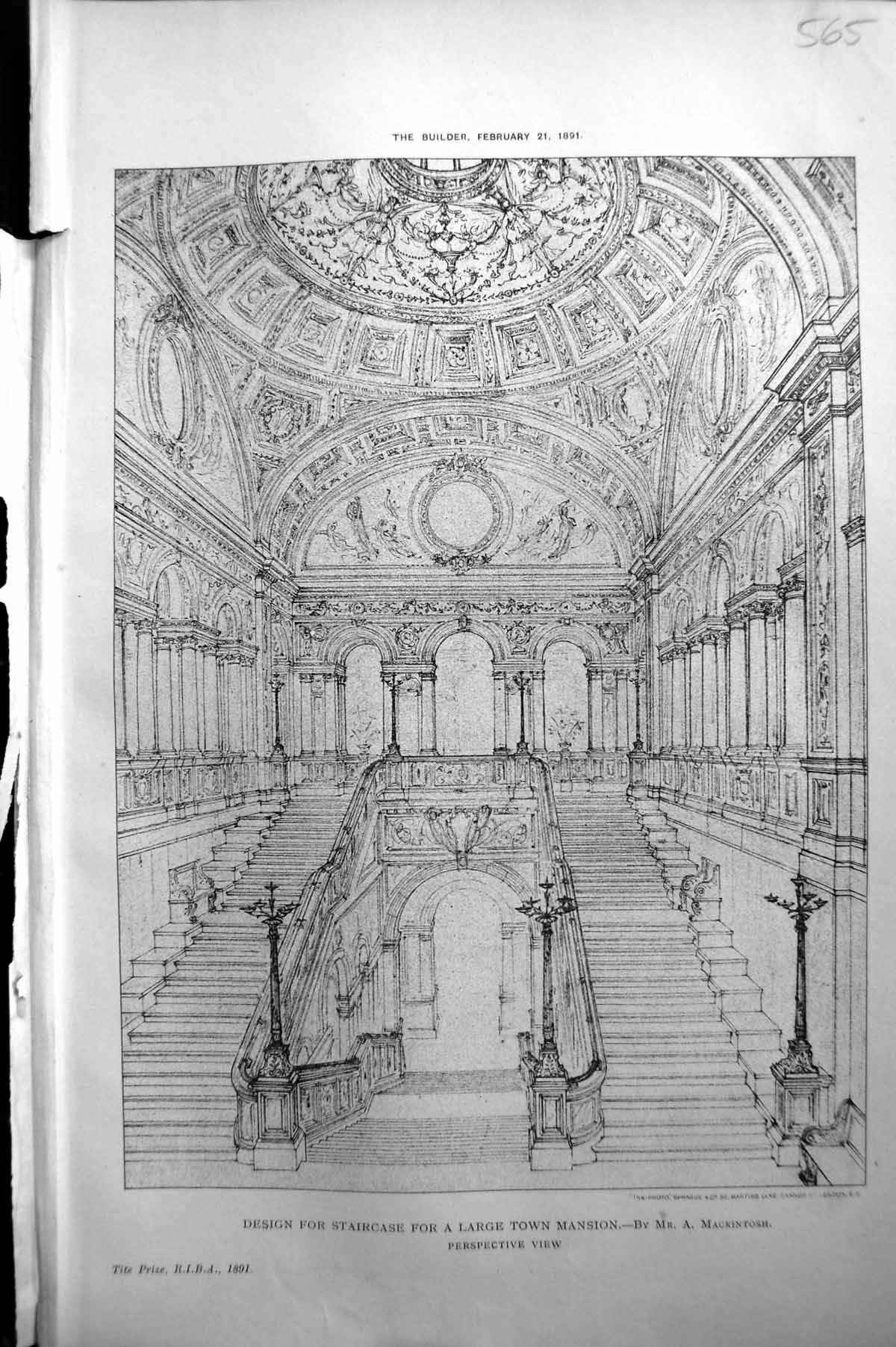 Old Design Staircase Large Town Mansion Mackintosh Builder 1891 Archi Victorian