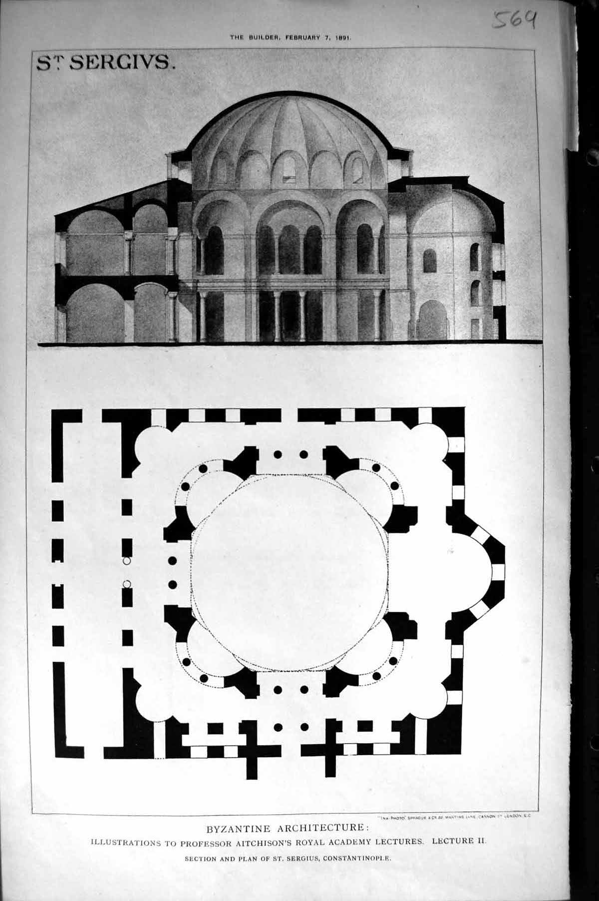 Old Builder 1891 Byzantine Architecture Plan St. Sergius Constantinop Victorian