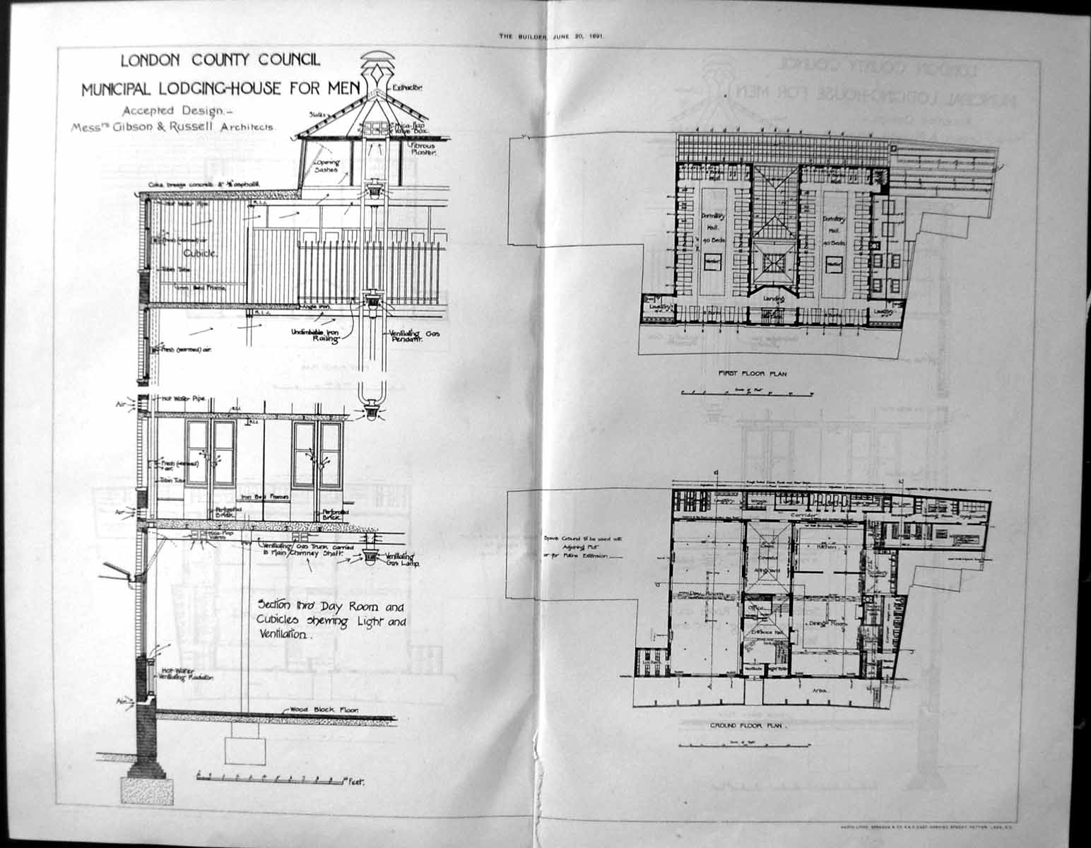 Old Builder 1891 Architecture Plan London County Council Municipal Lo 19th