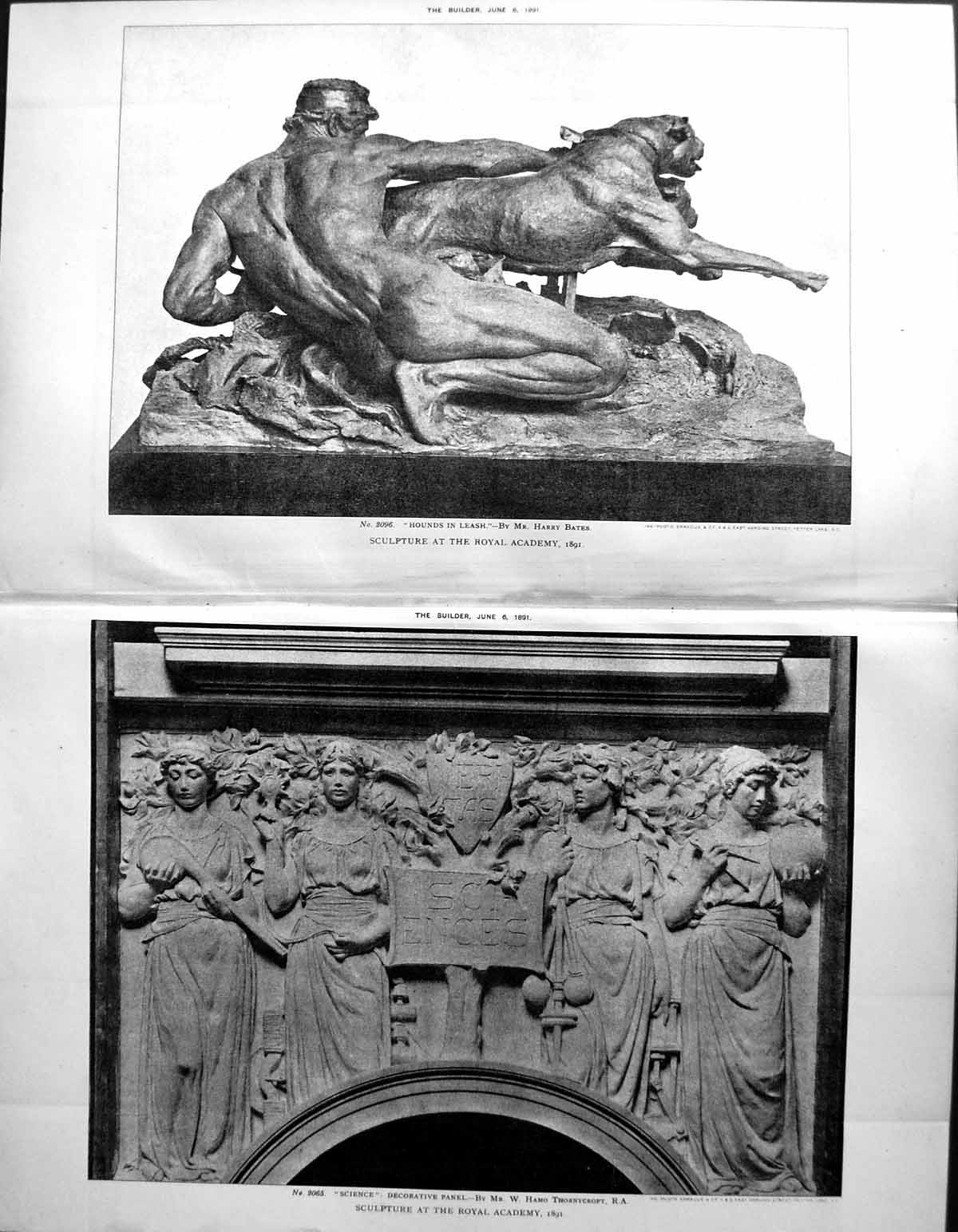Old Builder 1891 Sculpture Hounds In Leash Harry Bates Science Thorny 19th