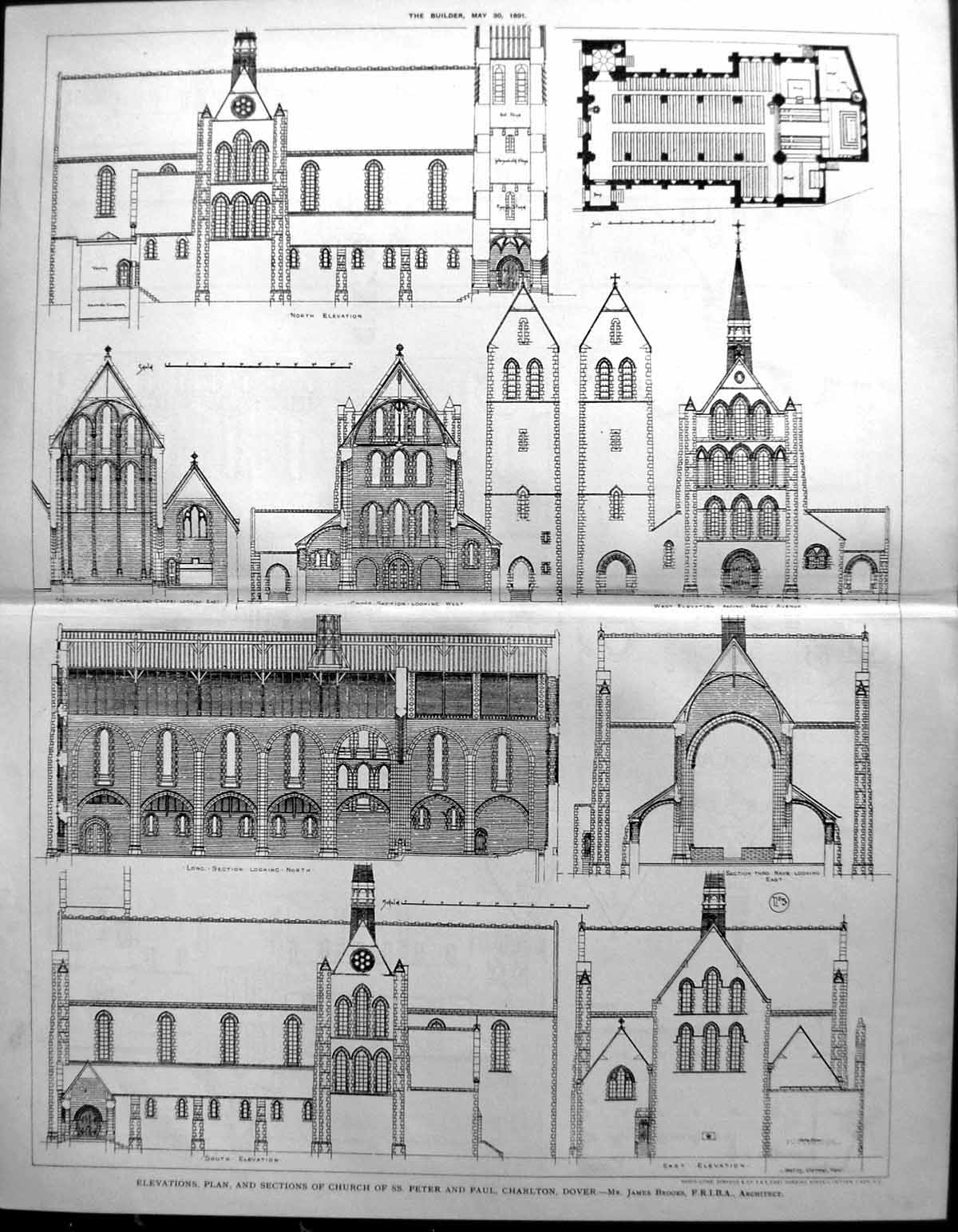 Old Builder 1891 Architecture Plan Church Peter Paul Charlton Dover B 19th