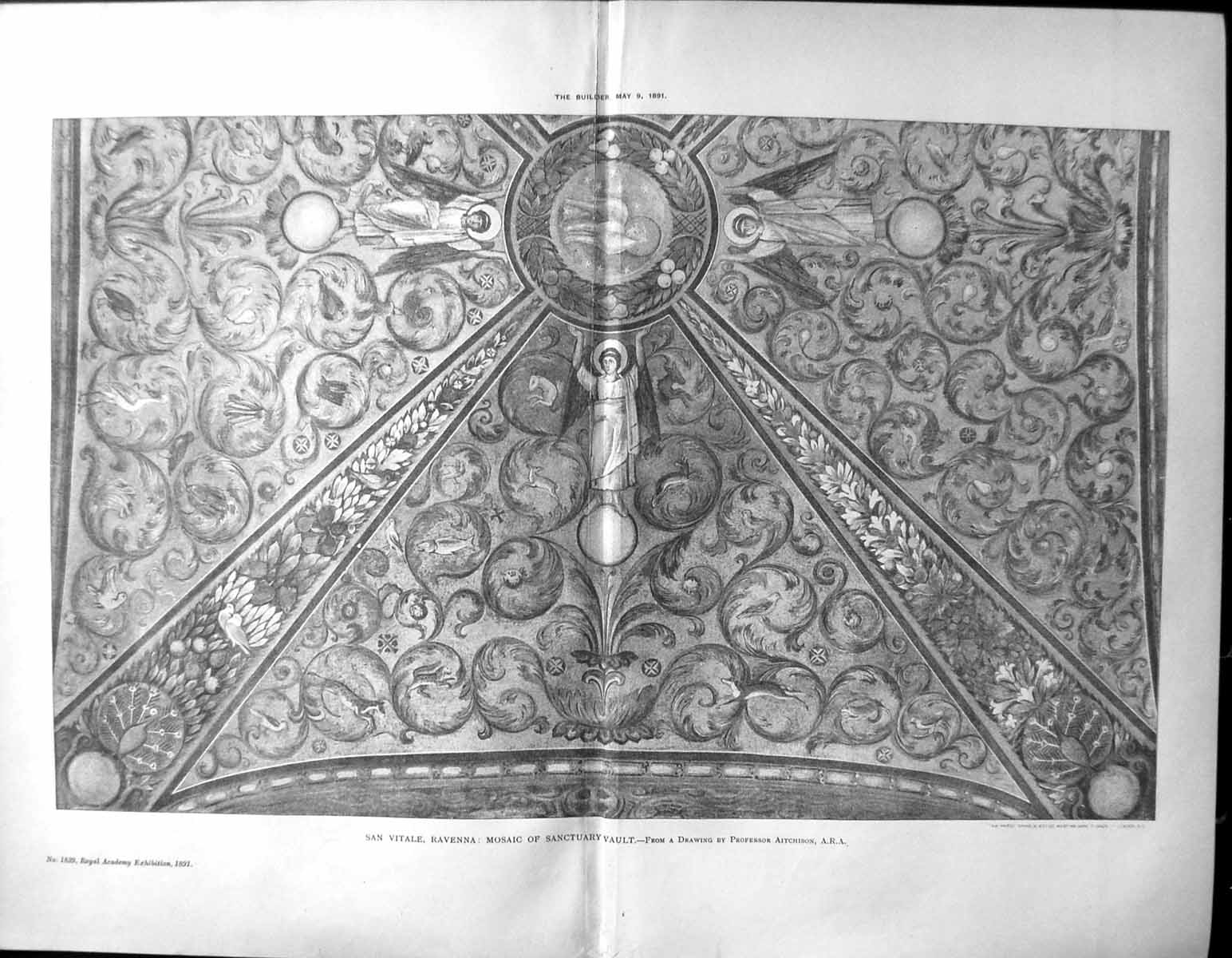 Old Print Damaged San Vitale Ravenna Mosaic Sanctuary Vault Builder 1891 19th