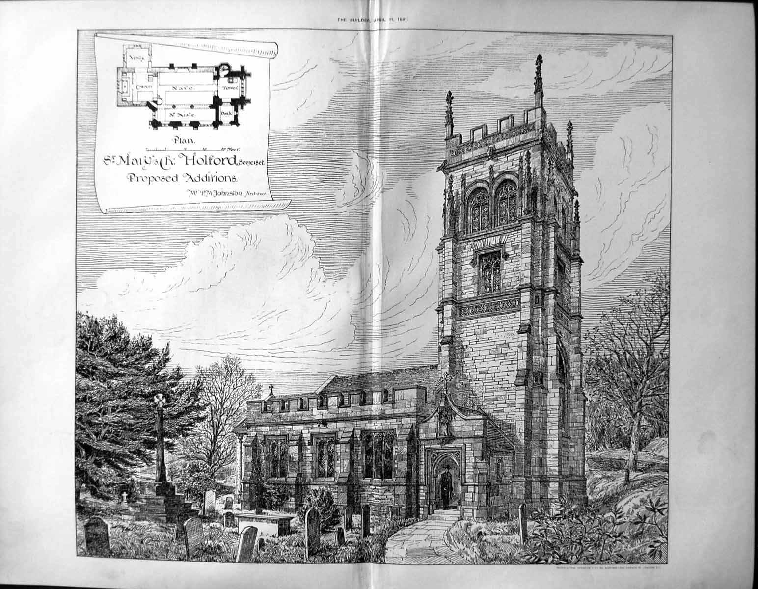Old Builder 1891 Architecture Plan St. Mary'S Church Holford JohnsonVictorian