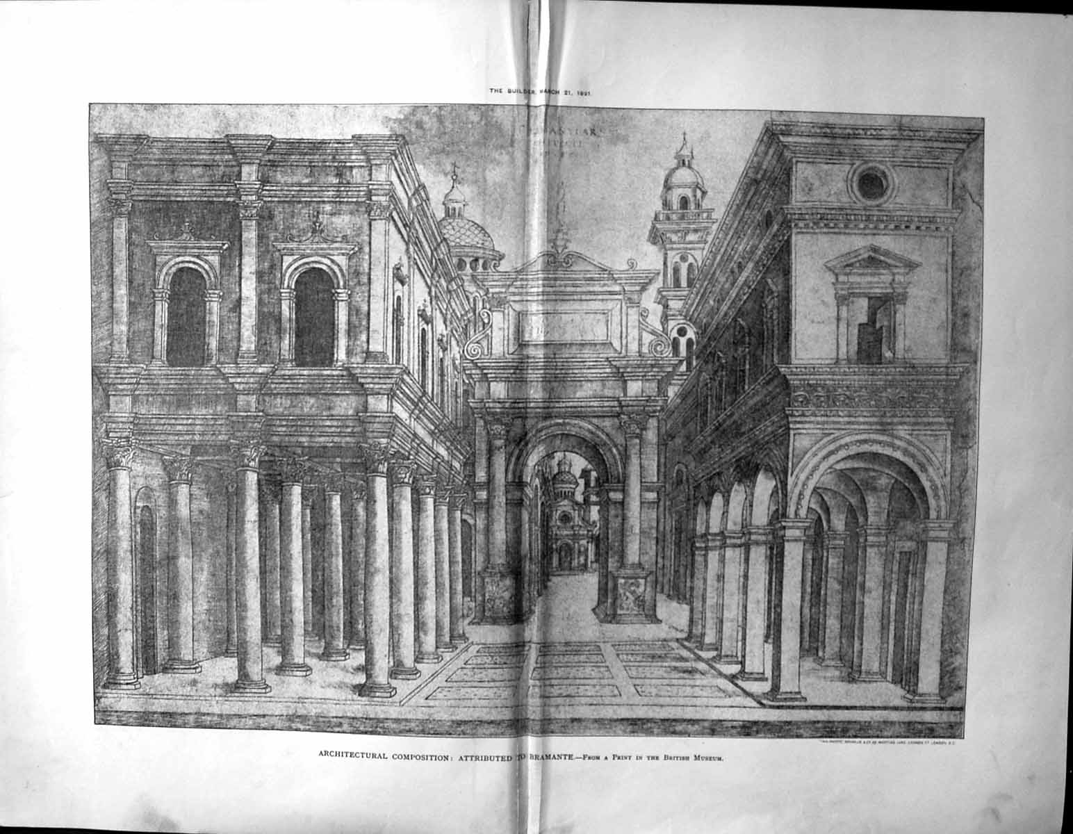 Antique Old Print Builder 1891 Architecture Building Bramante British Museum